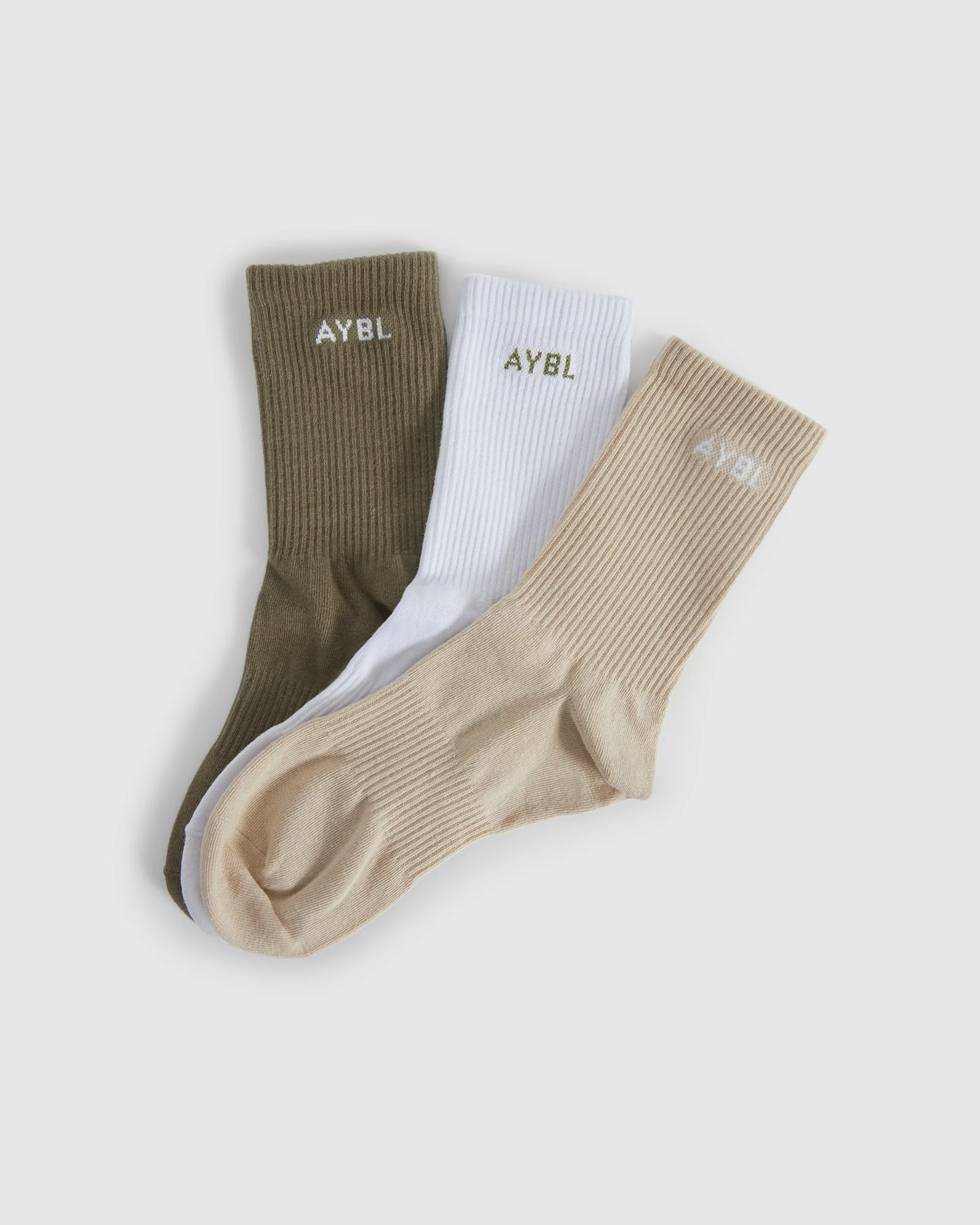 Everyday Crew Socks (3 Pack) - Khaki/Beige/White - Image 5
