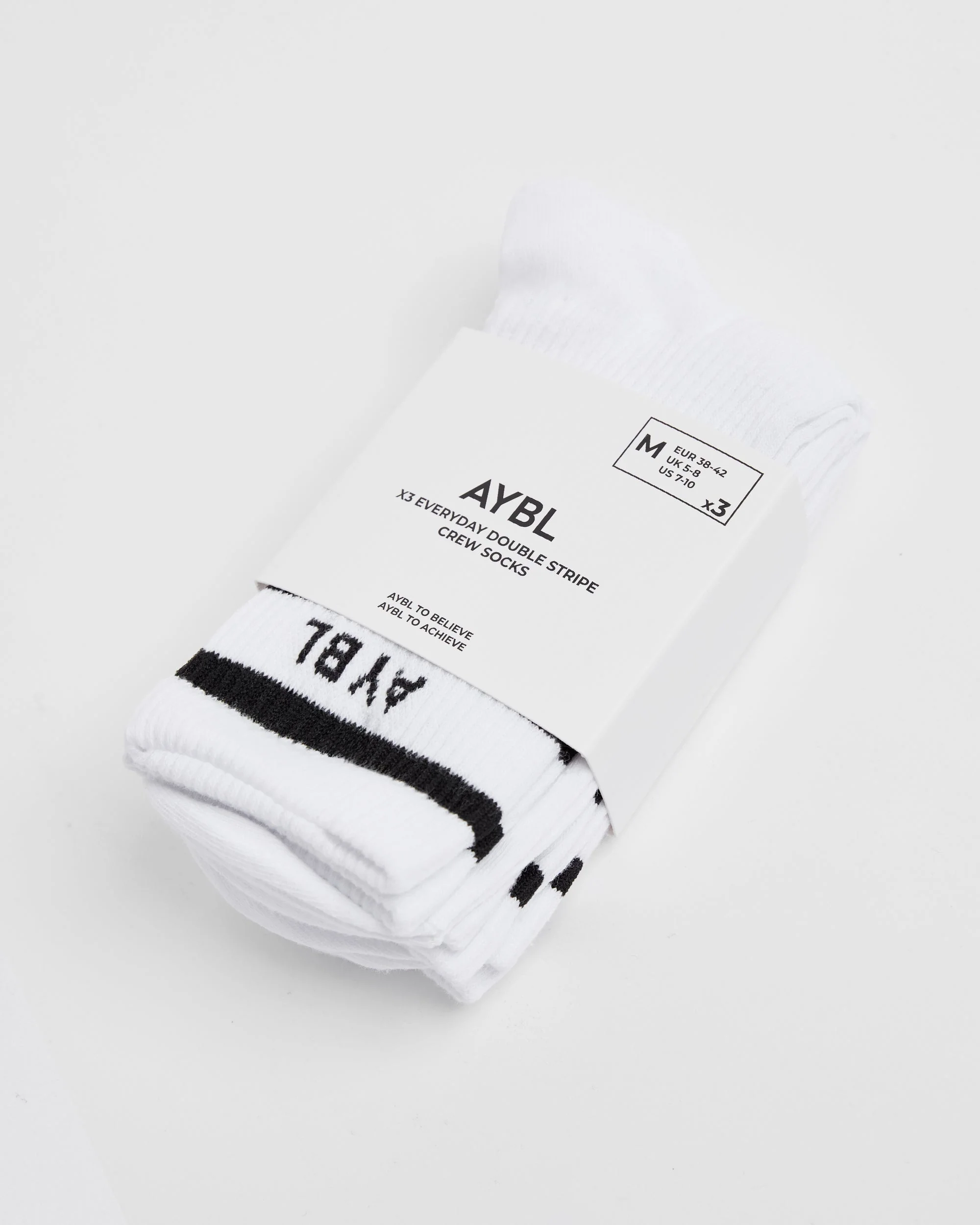Everyday Double Stripe Crew Socks (3 Pack) - White - Image 4