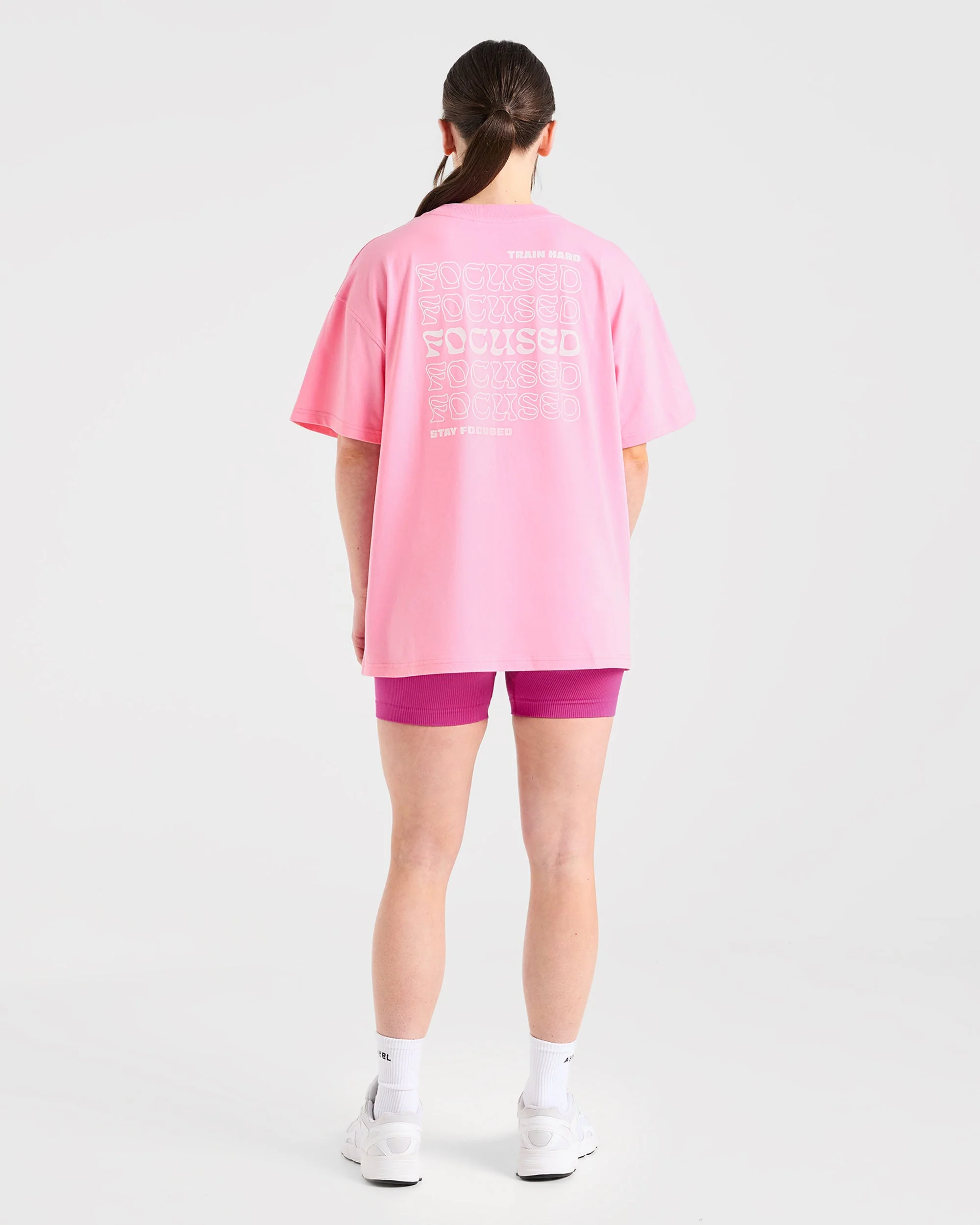 Focused Wavy Oversized T Shirt - Pink/White - Image 3