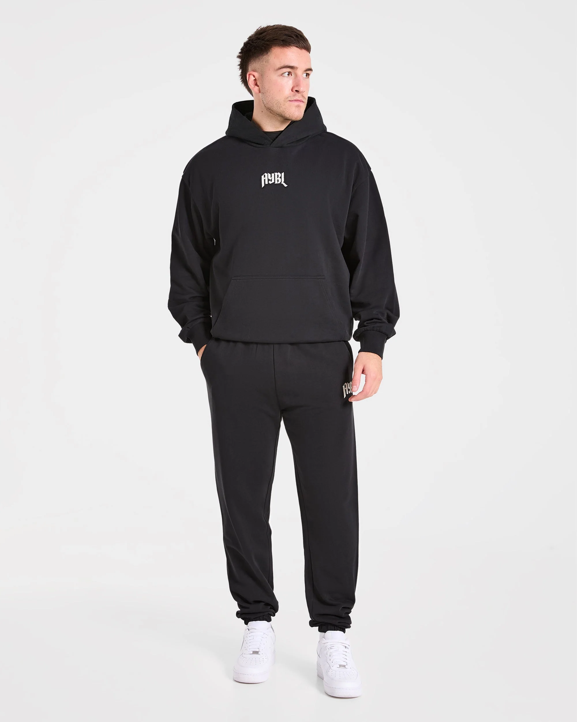 Heavy Lifting Gothic Oversized Hoodie - Black/Off White - Image 3