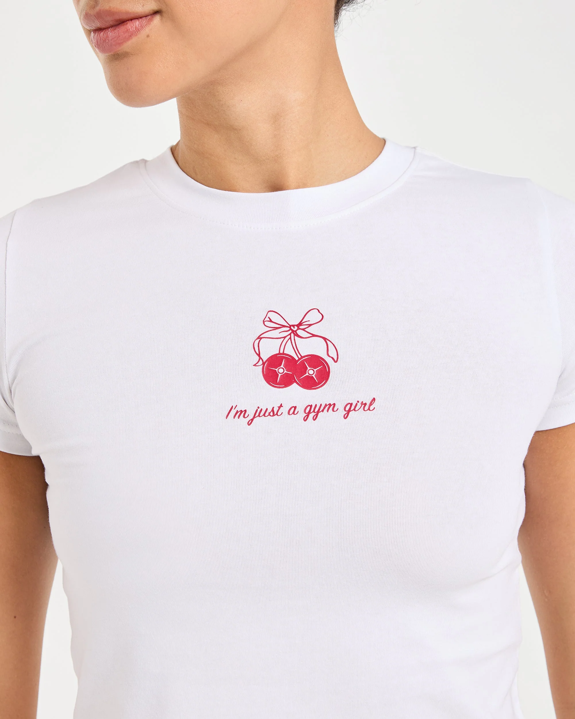 Just a Gym Girl Baby Tee - White/Red - Image 5
