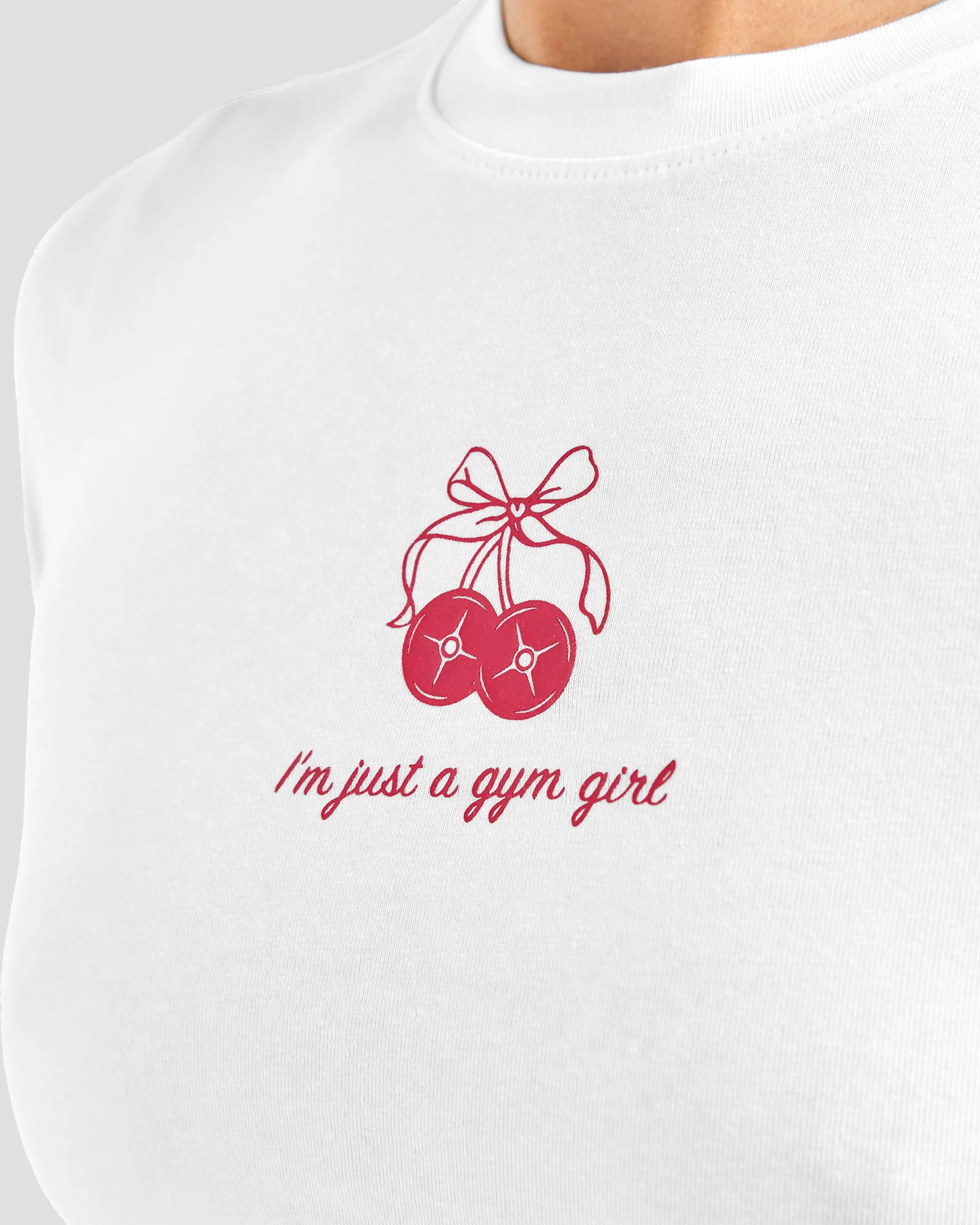 Just a Gym Girl Baby Tee - White/Red - Image 6