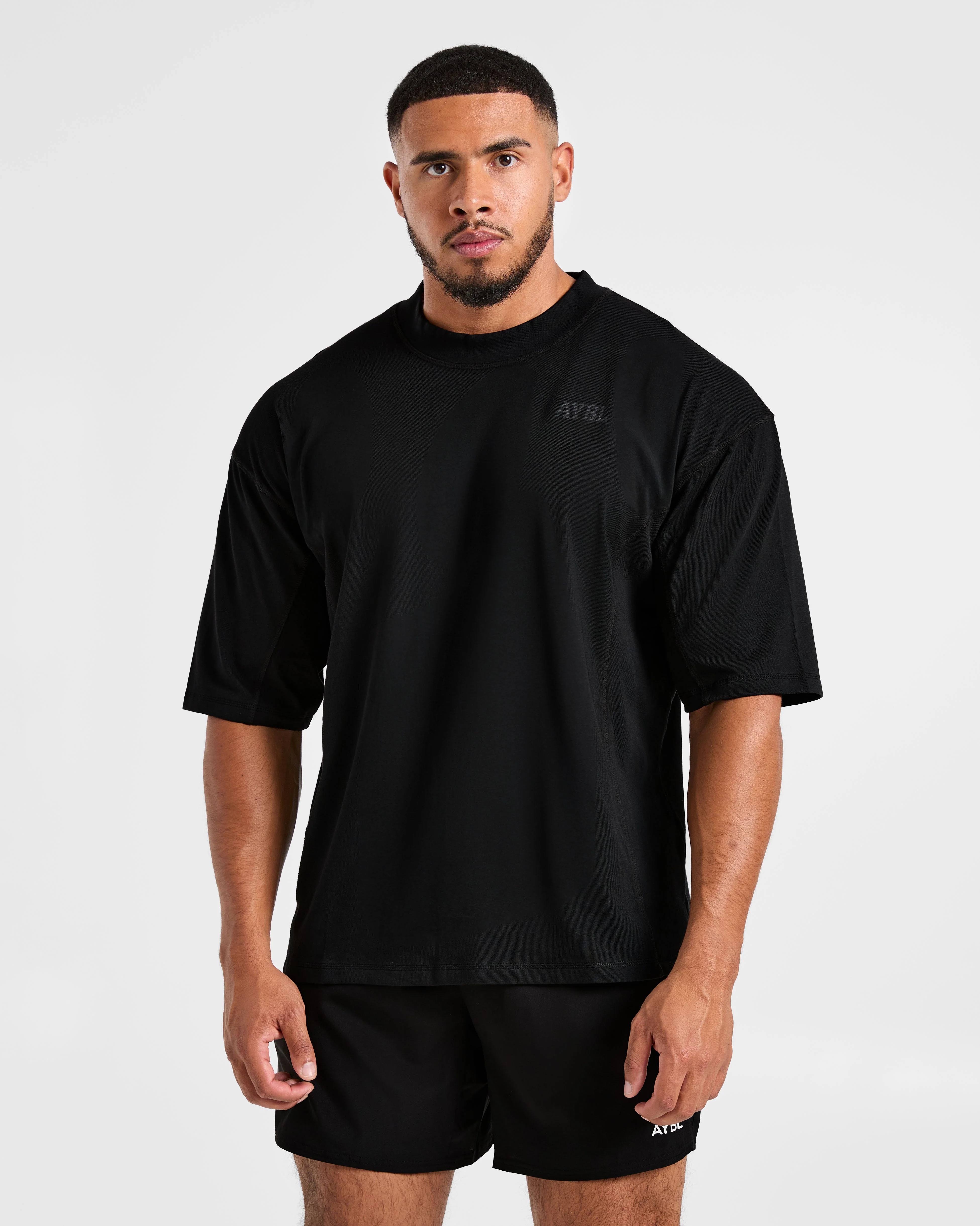 Lift Club Distressed Oversized T Shirt - Black/Charcoal - Image 2