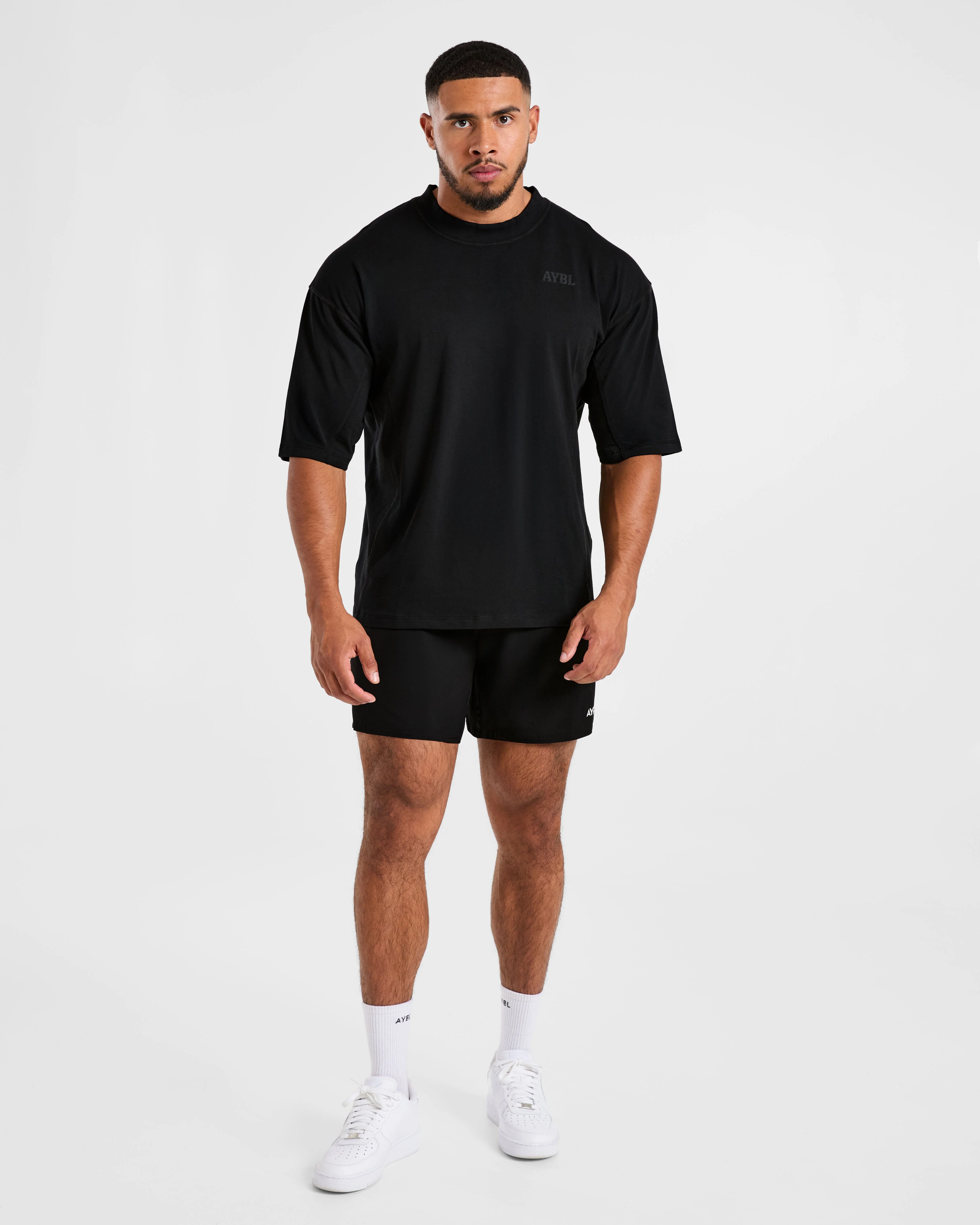 Lift Club Distressed Oversized T Shirt - Black/Charcoal - Image 3