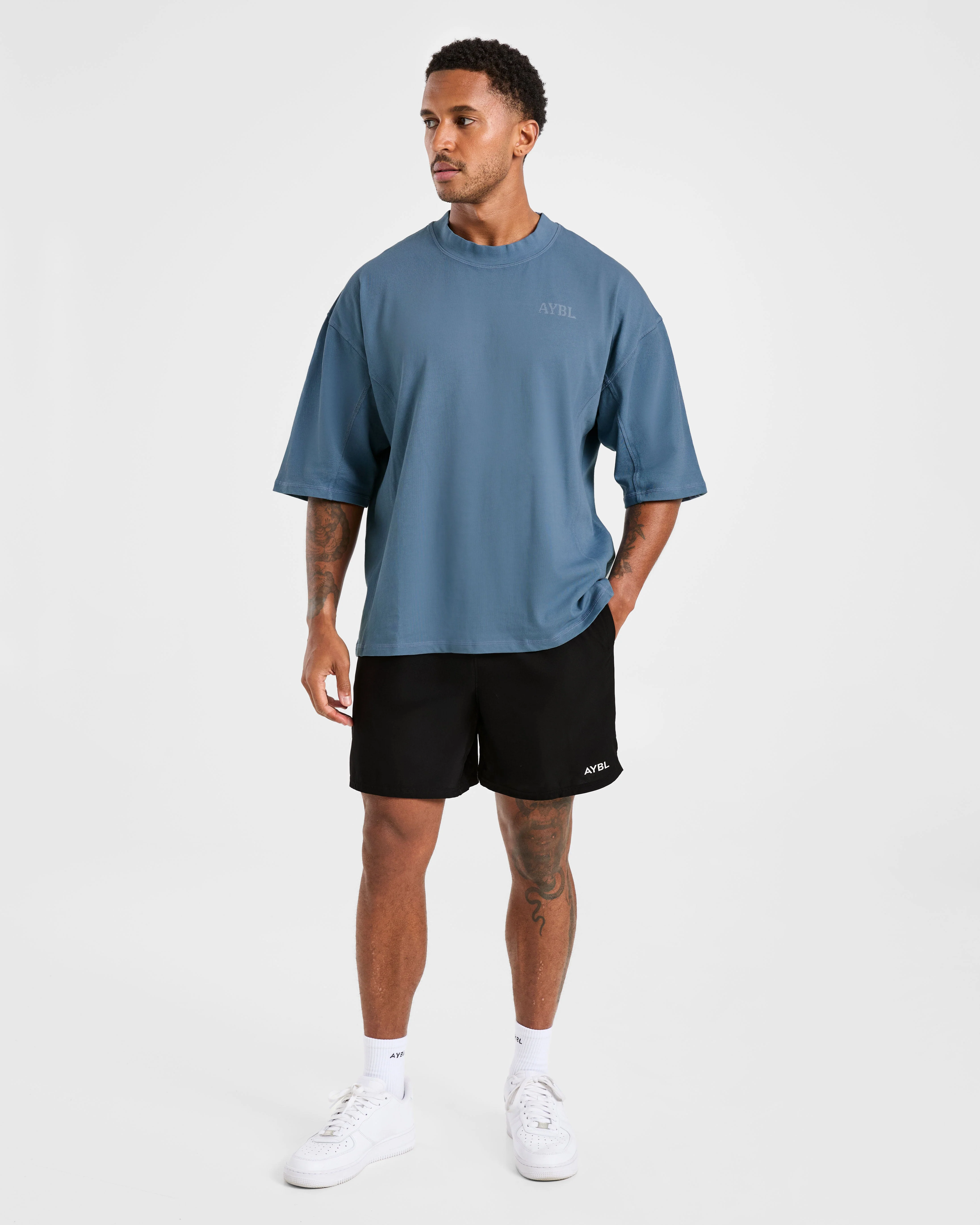 Lift Club Distressed Oversized T Shirt - Washed Indigo - Image 3