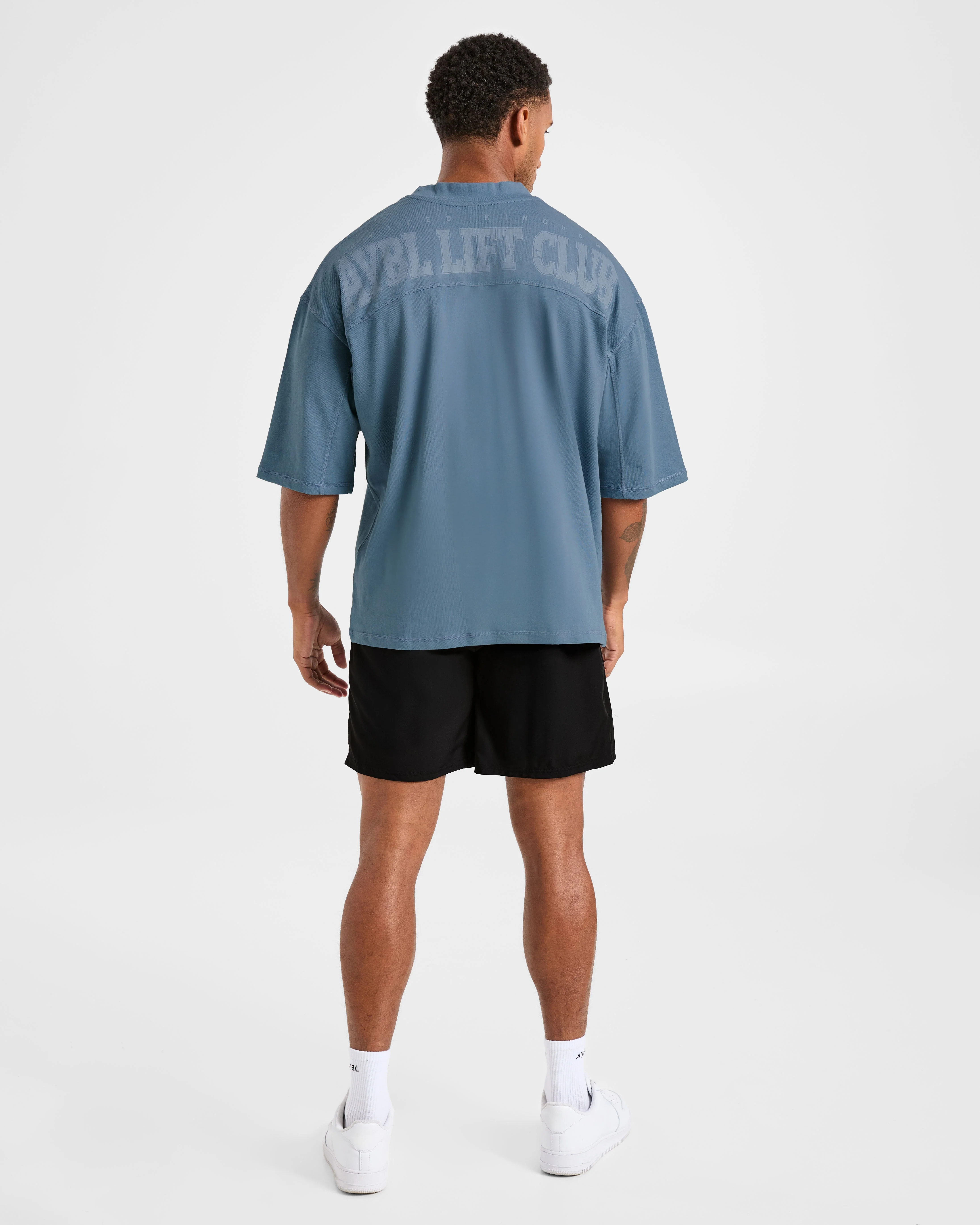 Lift Club Distressed Oversized T Shirt - Washed Indigo - Image 4