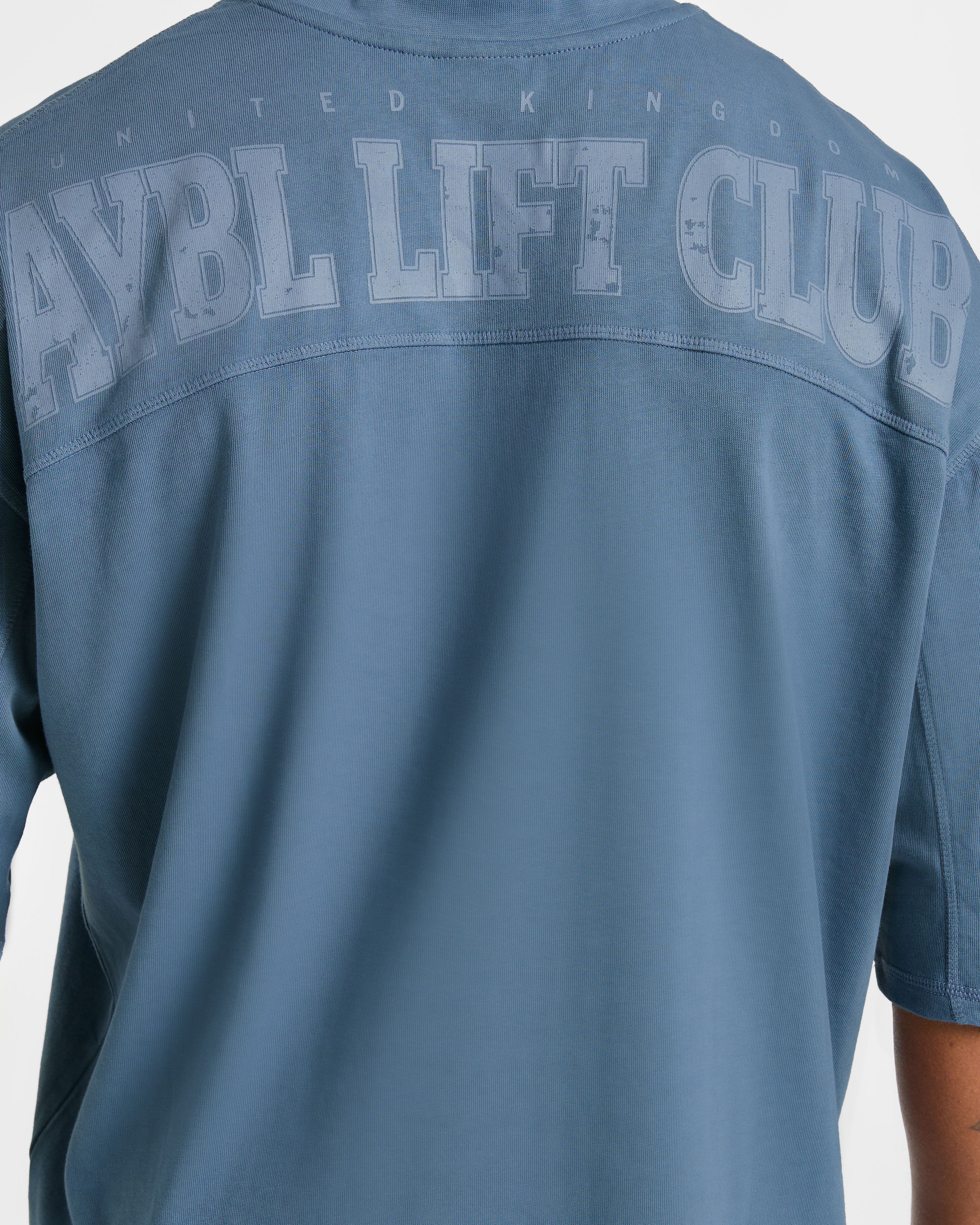 Lift Club Distressed Oversized T Shirt - Washed Indigo - Image 5