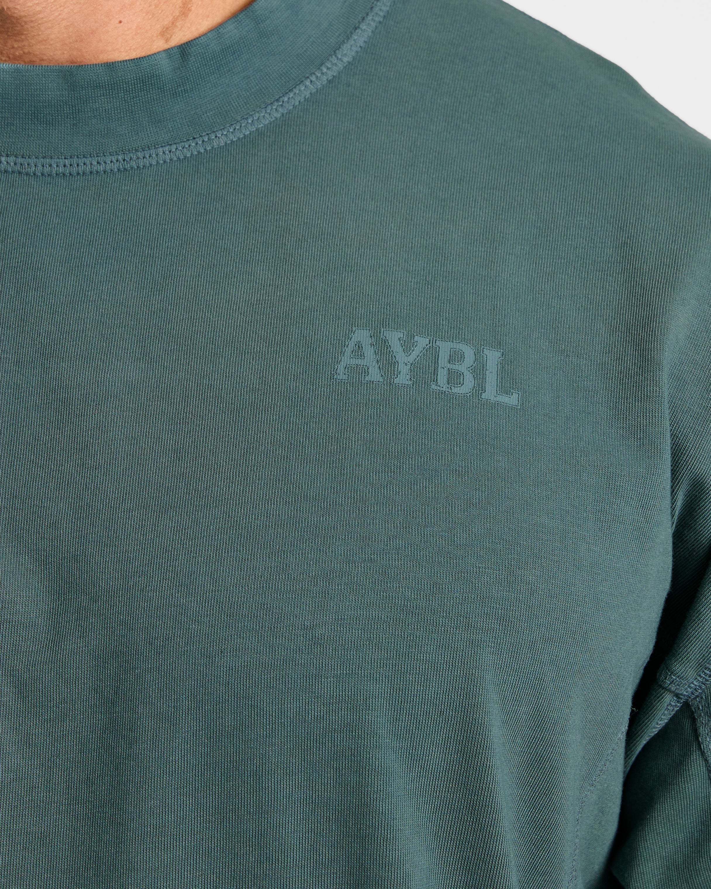 Lift Club Distressed Oversized T Shirt - Washed Teal - Image 5