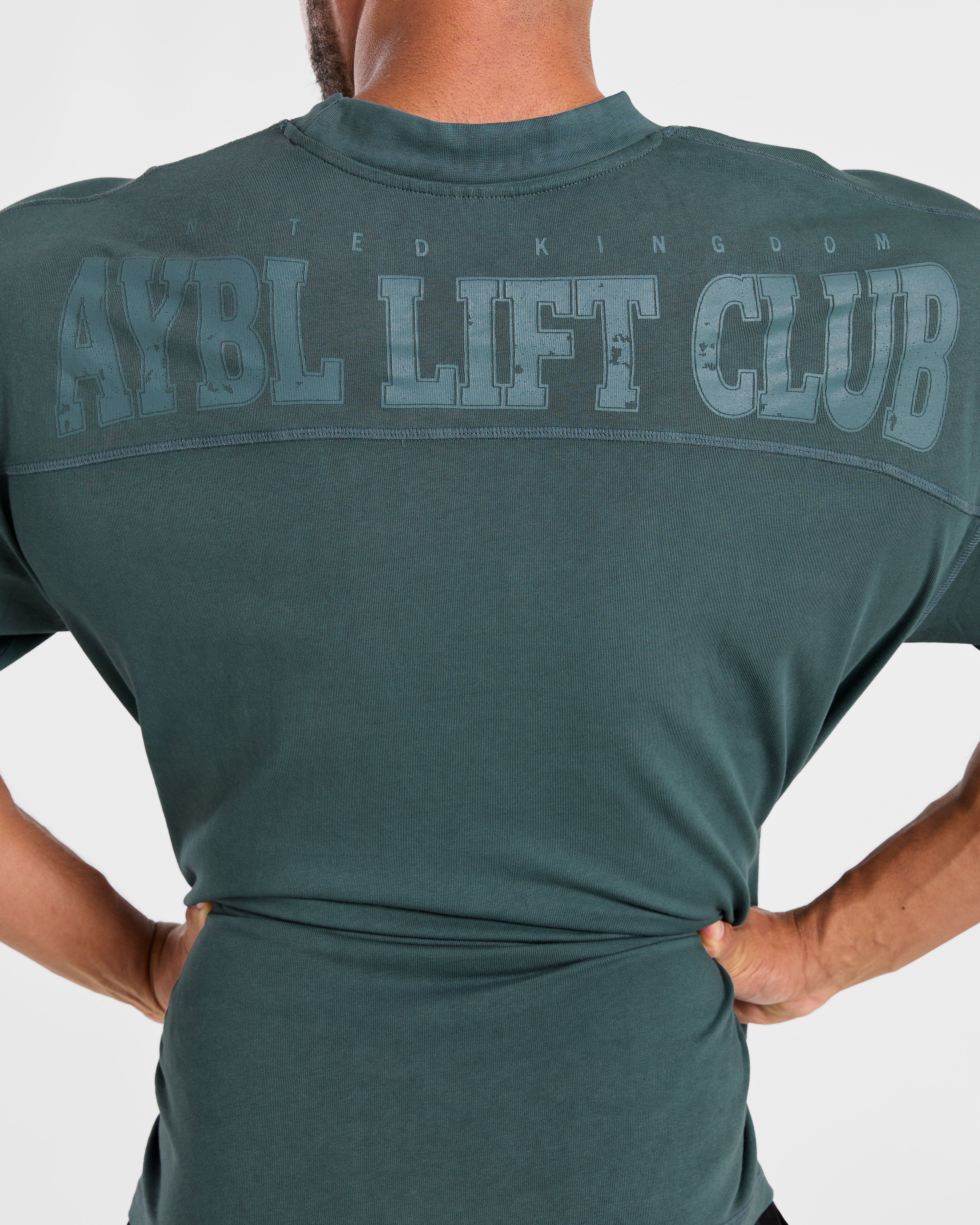 Lift Club Distressed Oversized T Shirt - Washed Teal - Image 7