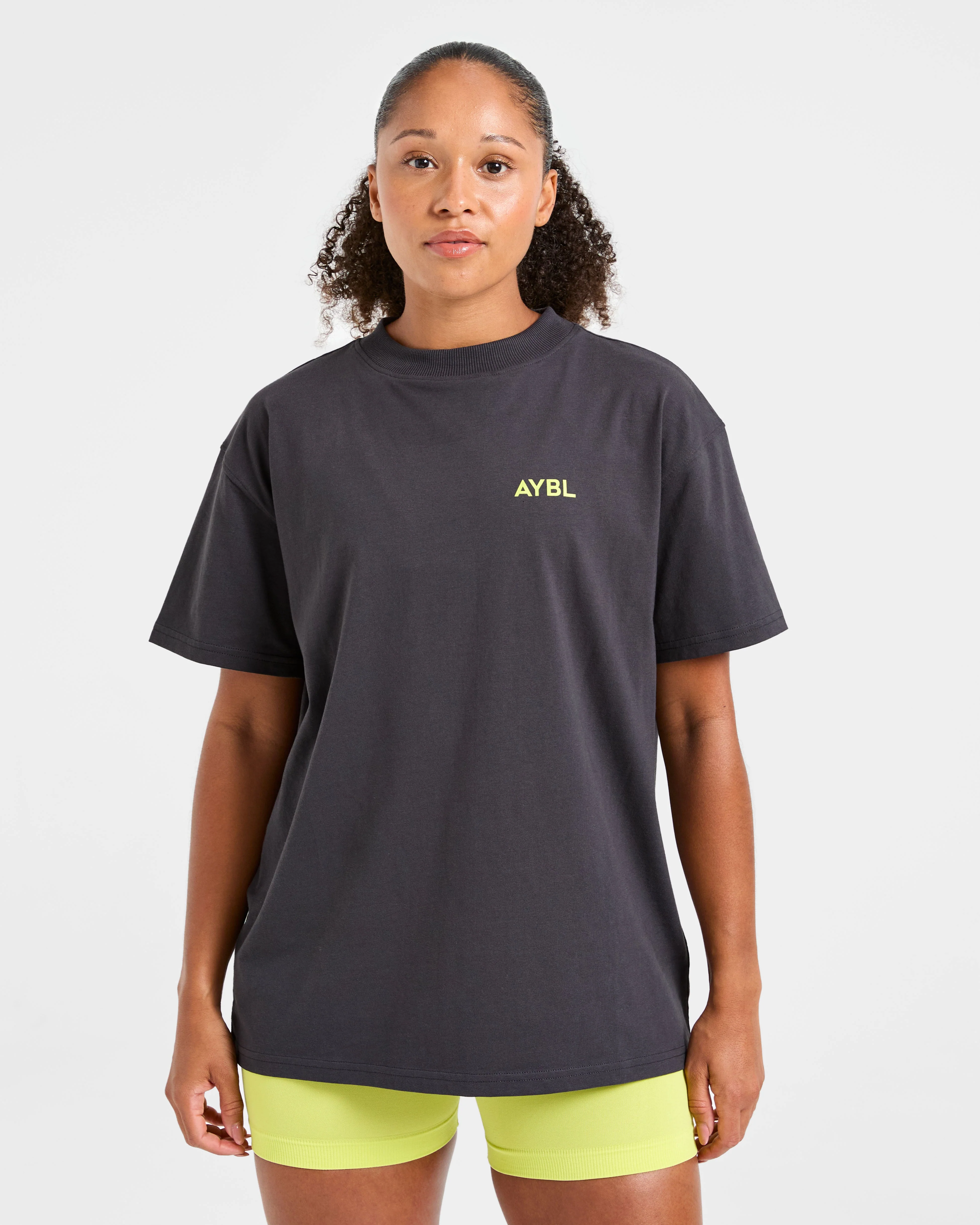 Lift Graphic Oversized T Shirt - Charcoal/Lime - Image 2