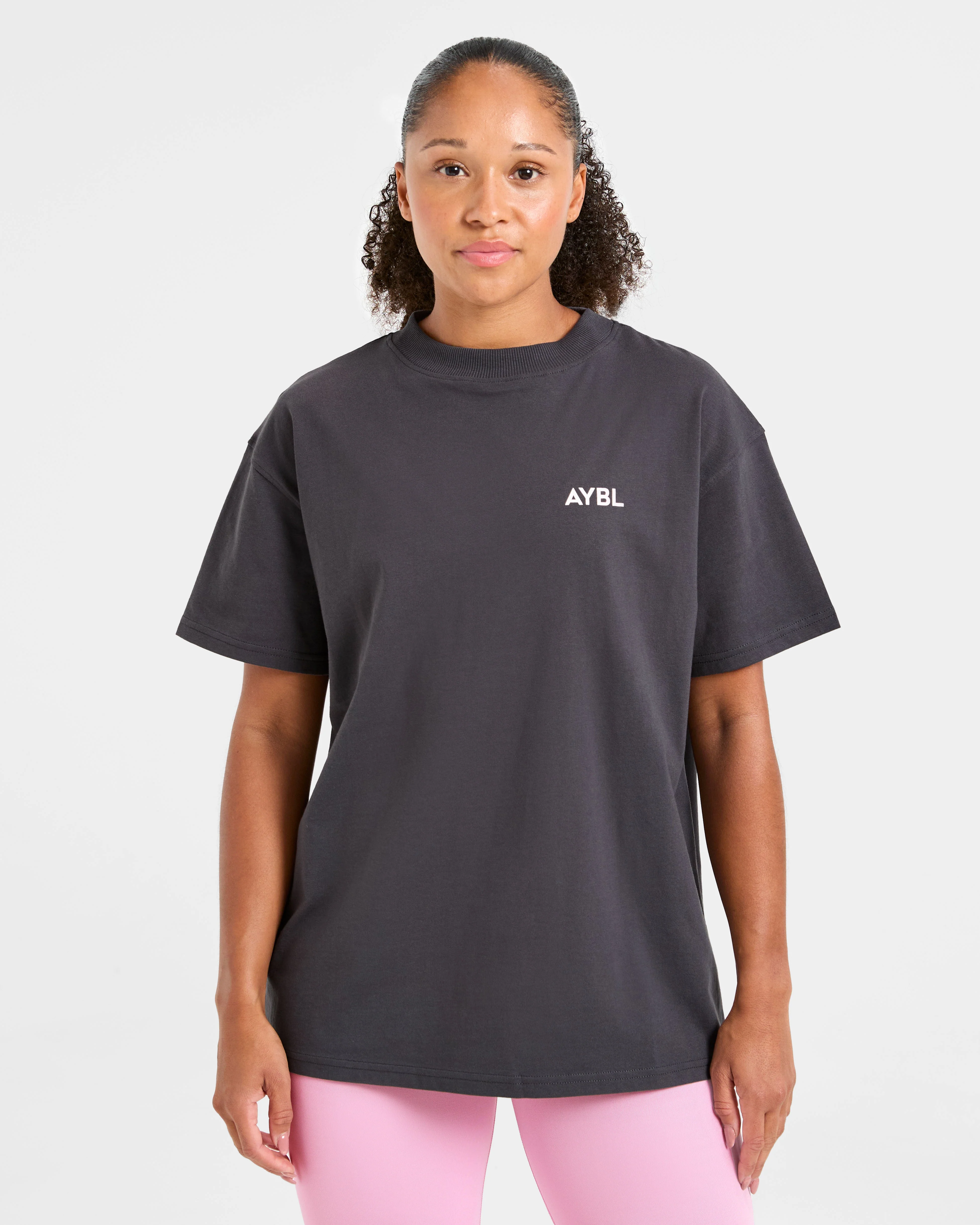 Lift Graphic Oversized T Shirt - Charcoal/Pink - Image 2