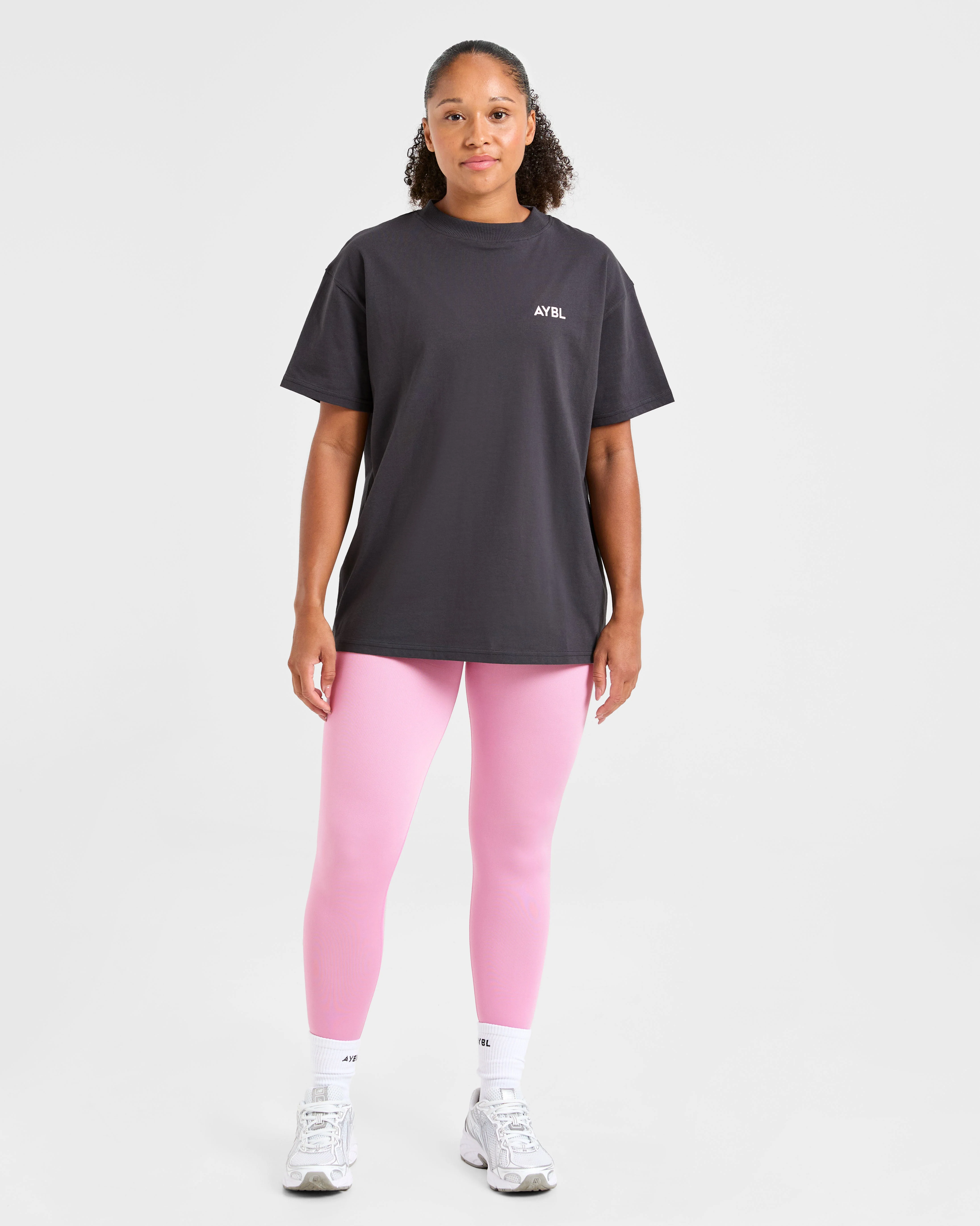 Lift Graphic Oversized T Shirt - Charcoal/Pink - Image 3