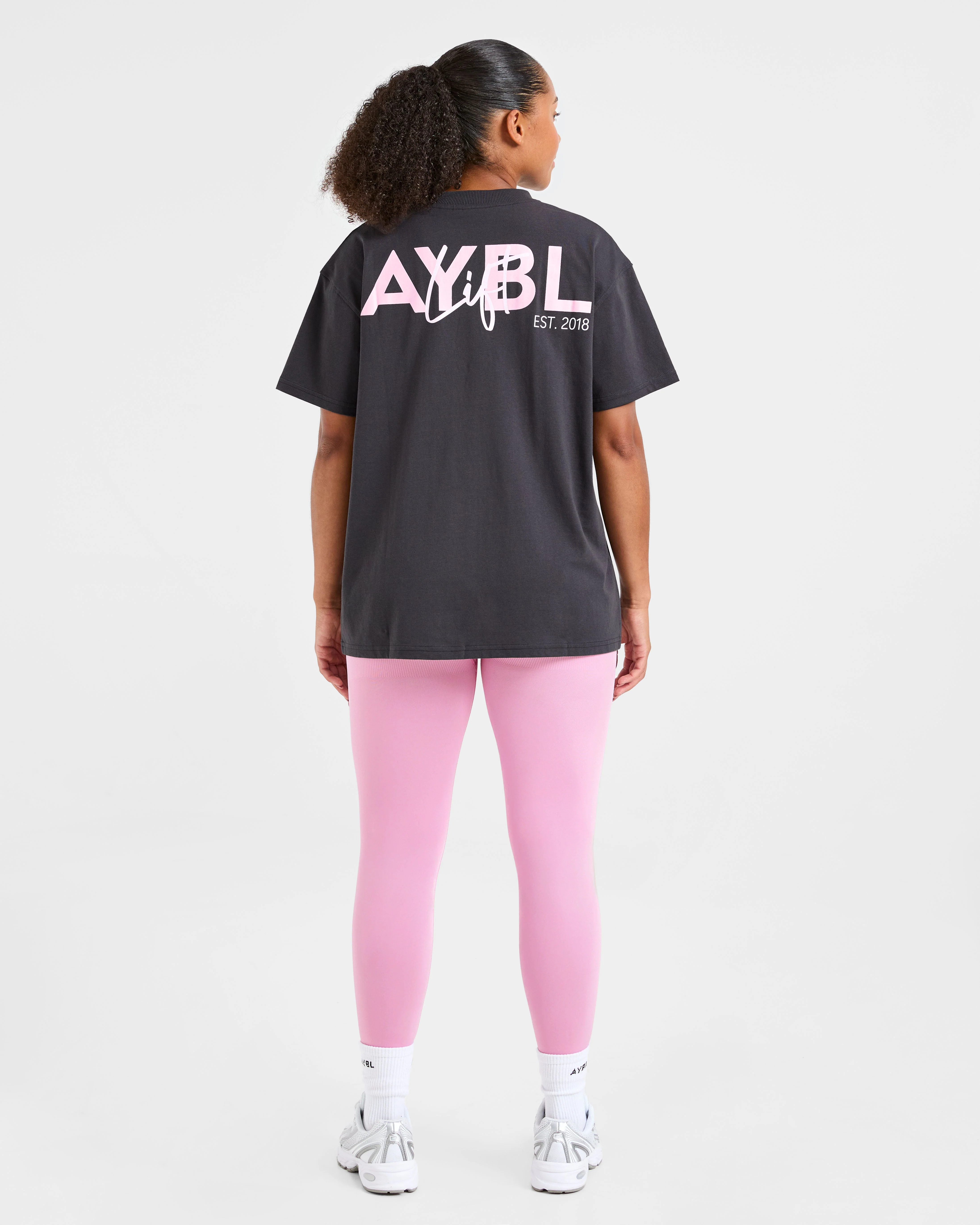 Lift Graphic Oversized T Shirt - Charcoal/Pink - Image 4