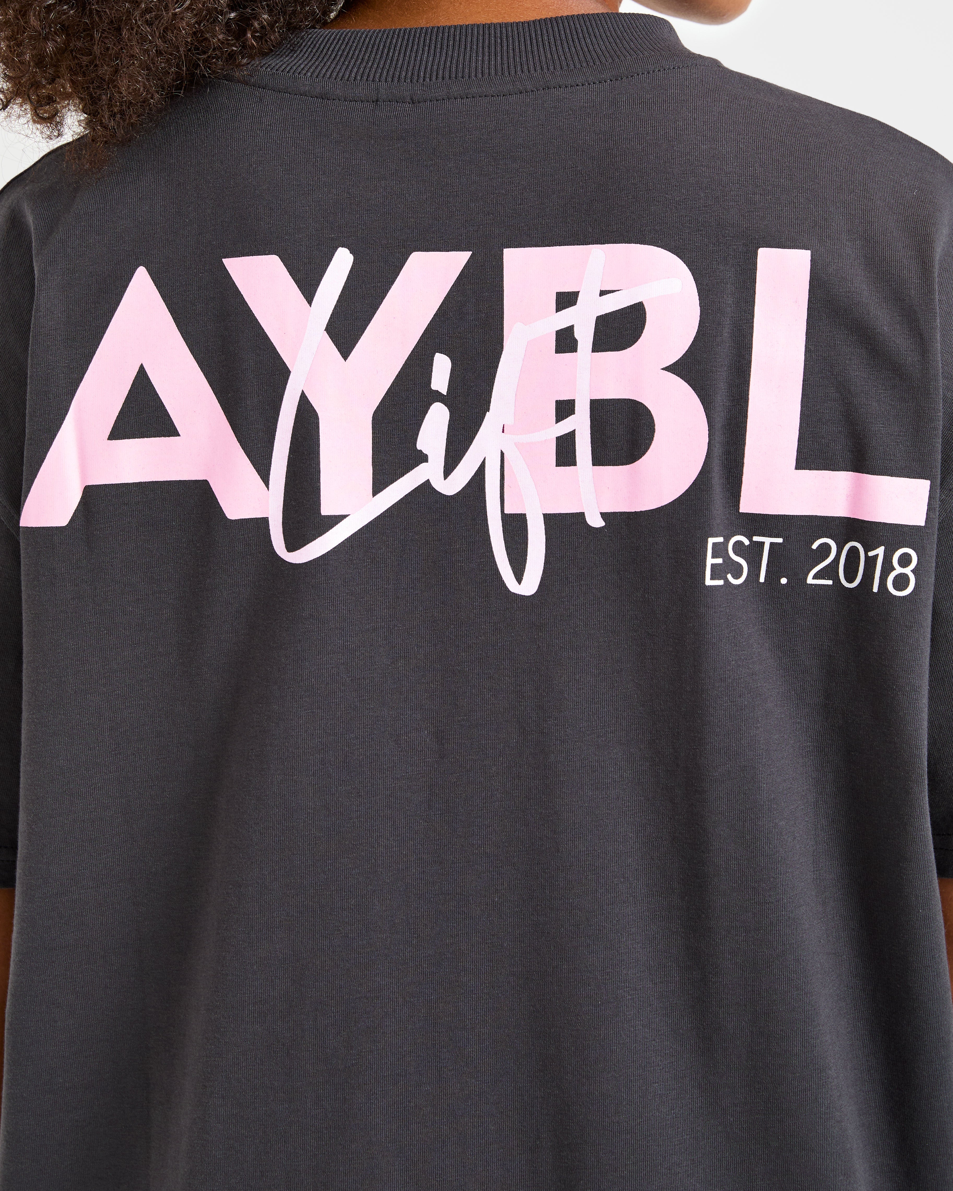 Lift Graphic Oversized T Shirt - Charcoal/Pink - Image 6