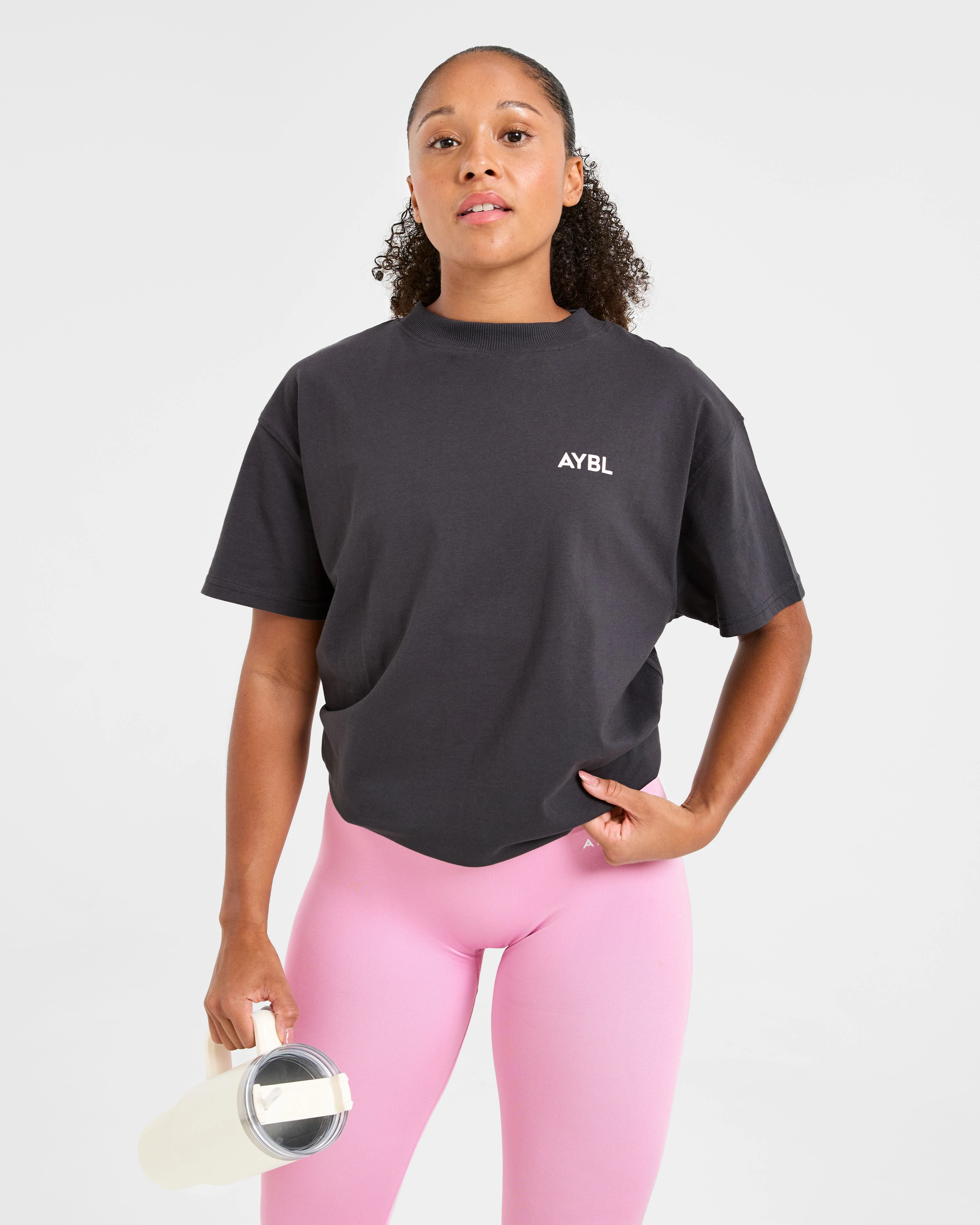 Lift Graphic Oversized T Shirt - Charcoal/Pink - Image 8