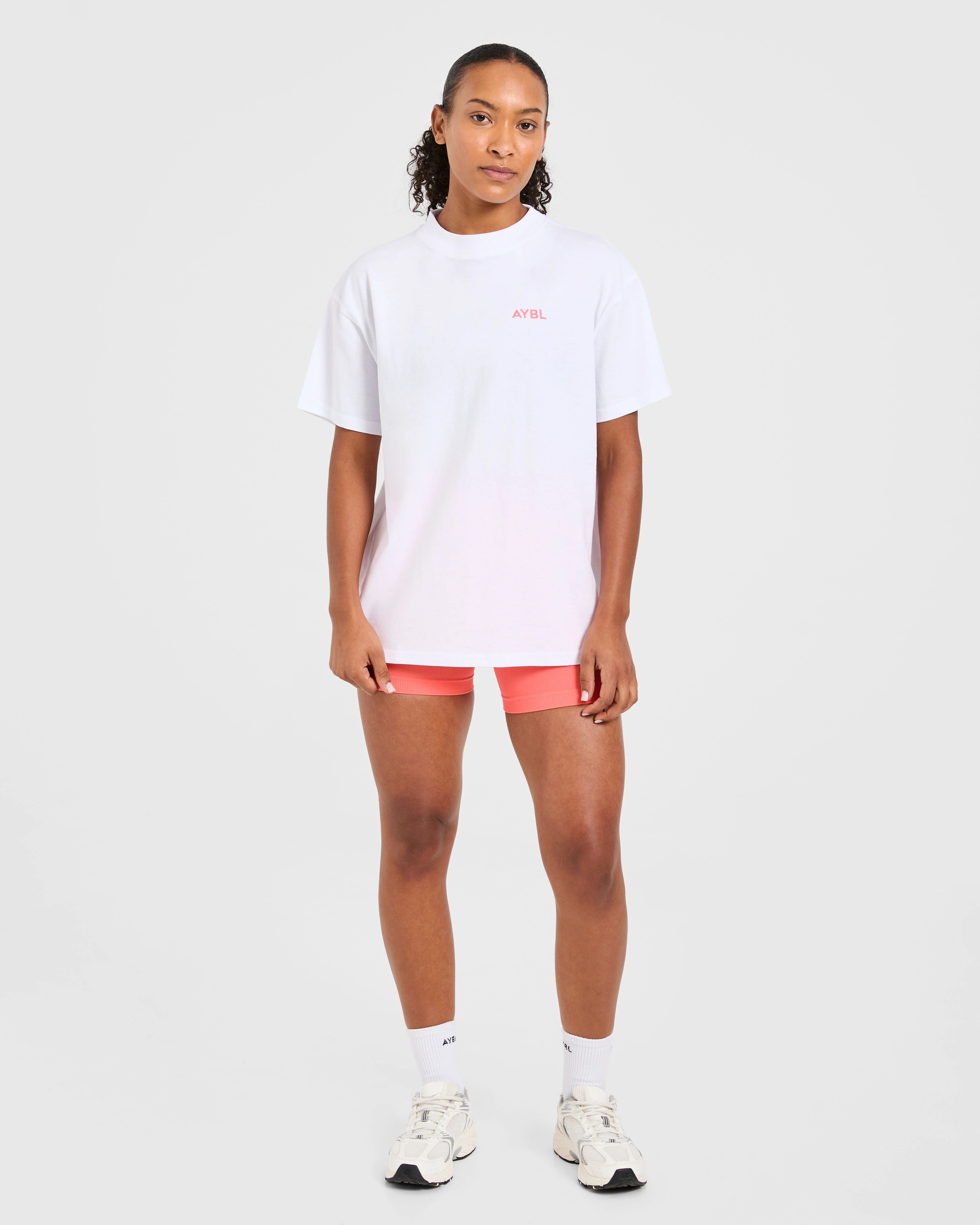Lift Graphic Oversized T Shirt - White/Coral Peach - Image 3