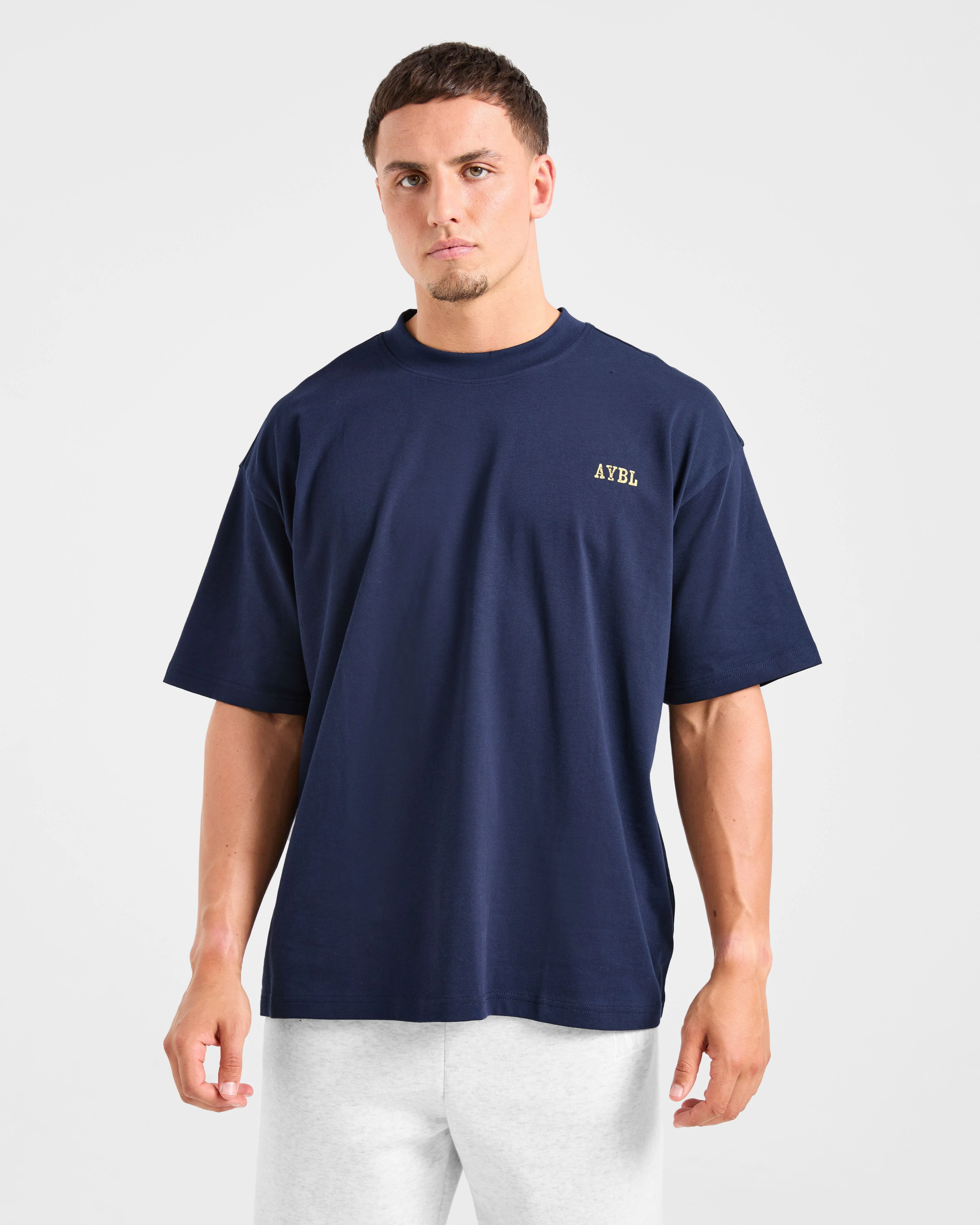 Lifting Essentials Oversized T Shirt - Navy/Yellow - Image 2