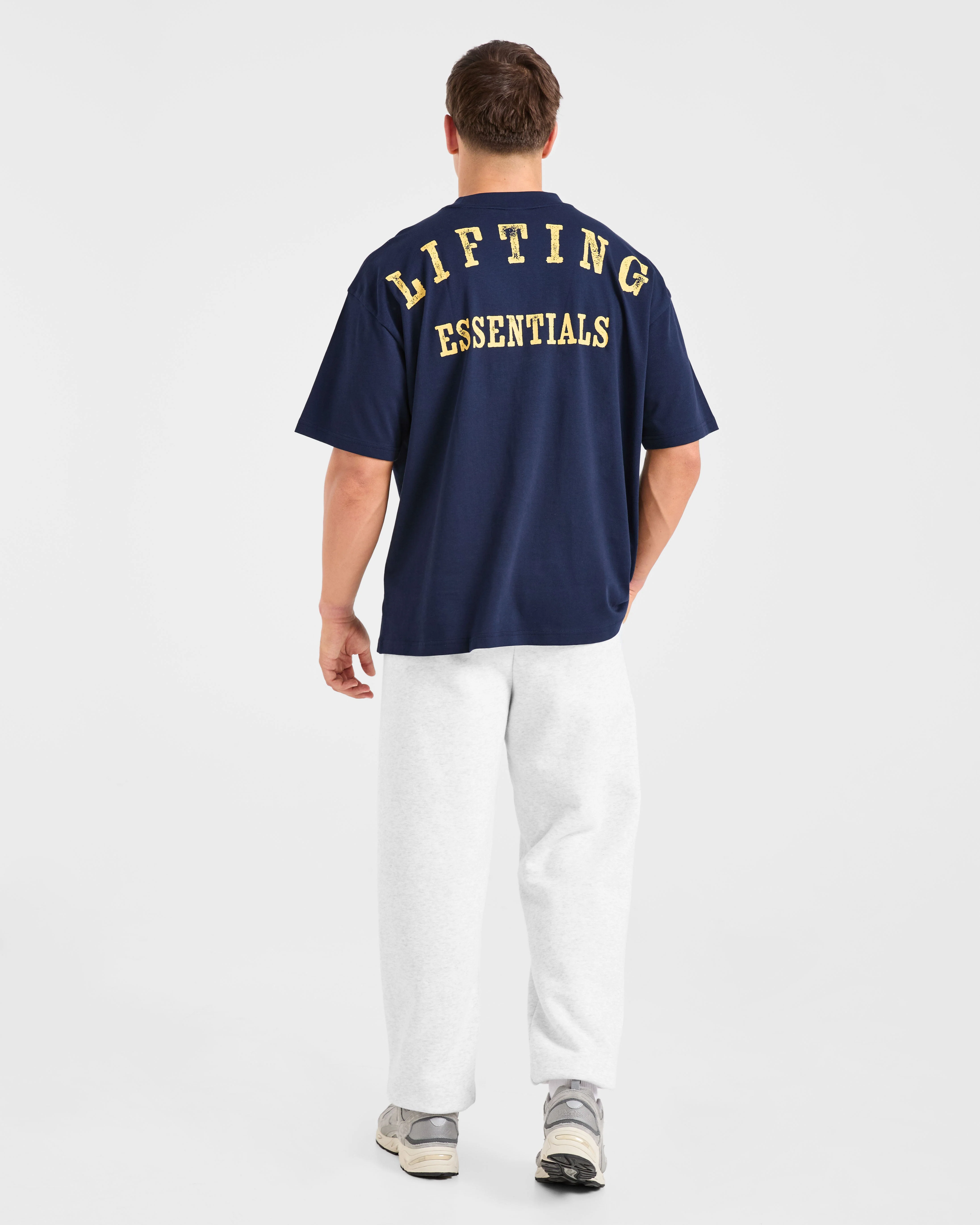 Lifting Essentials Oversized T Shirt - Navy/Yellow - Image 4