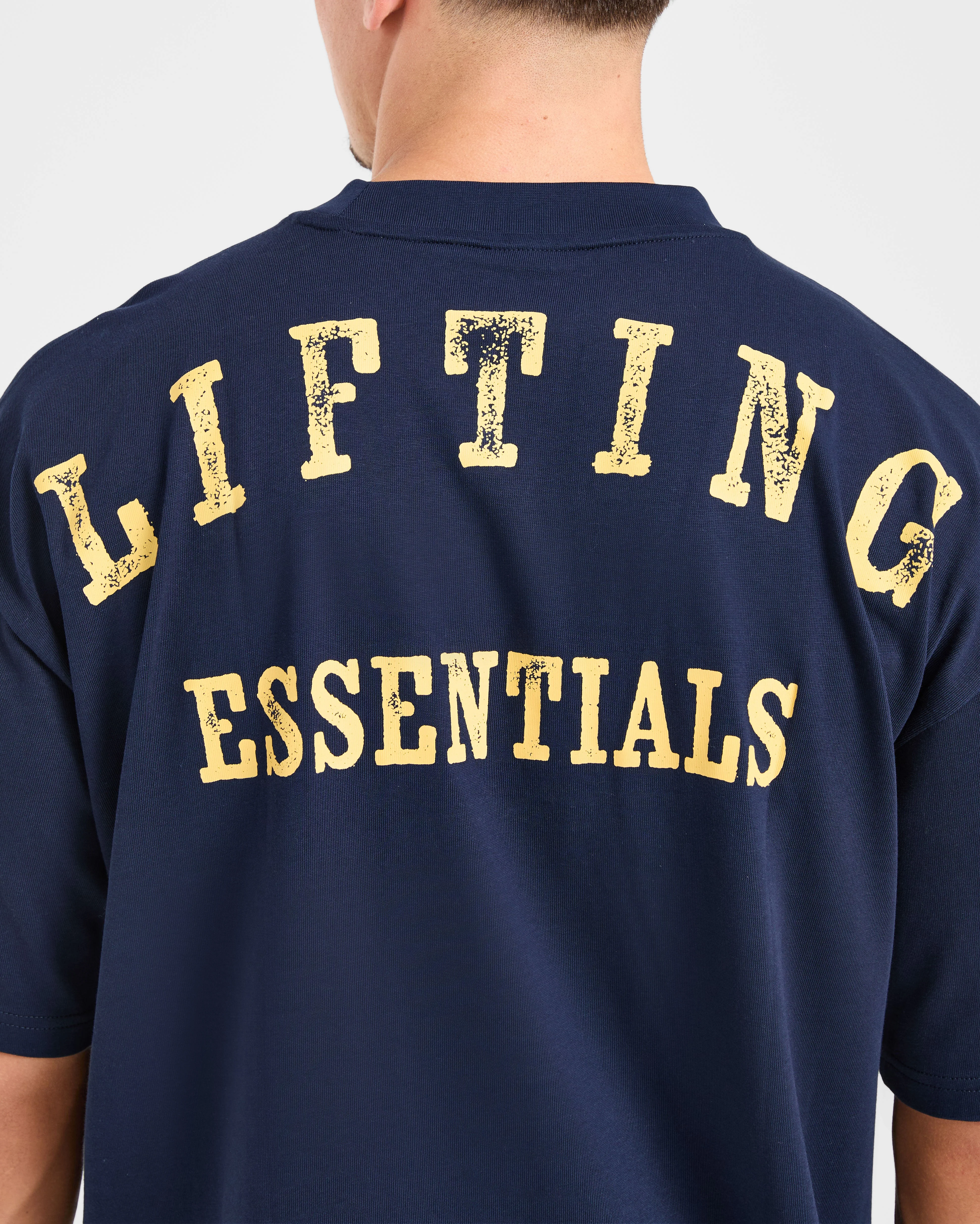 Lifting Essentials Oversized T Shirt - Navy/Yellow - Image 6