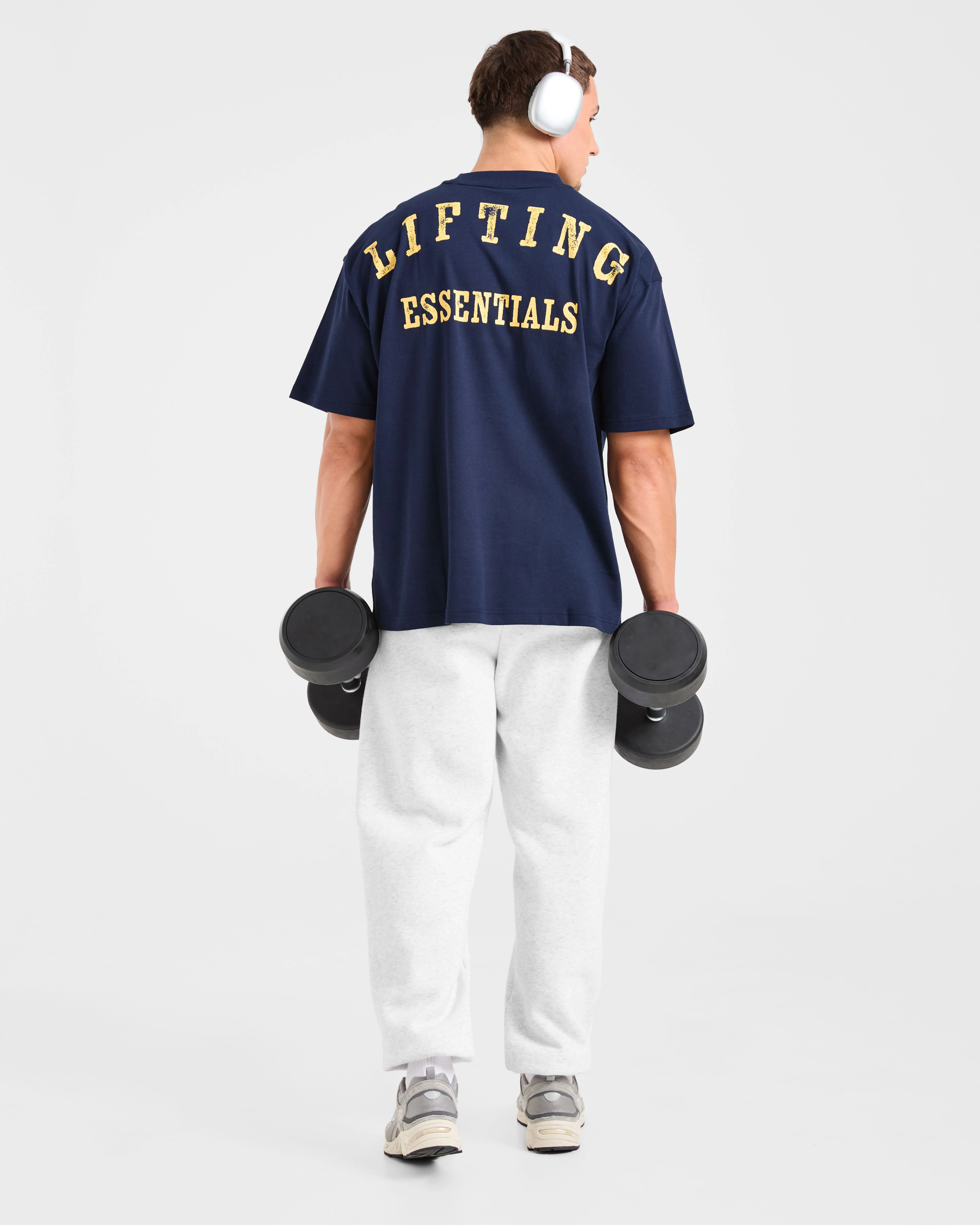 Lifting Essentials Oversized T Shirt - Navy/Yellow - Image 7