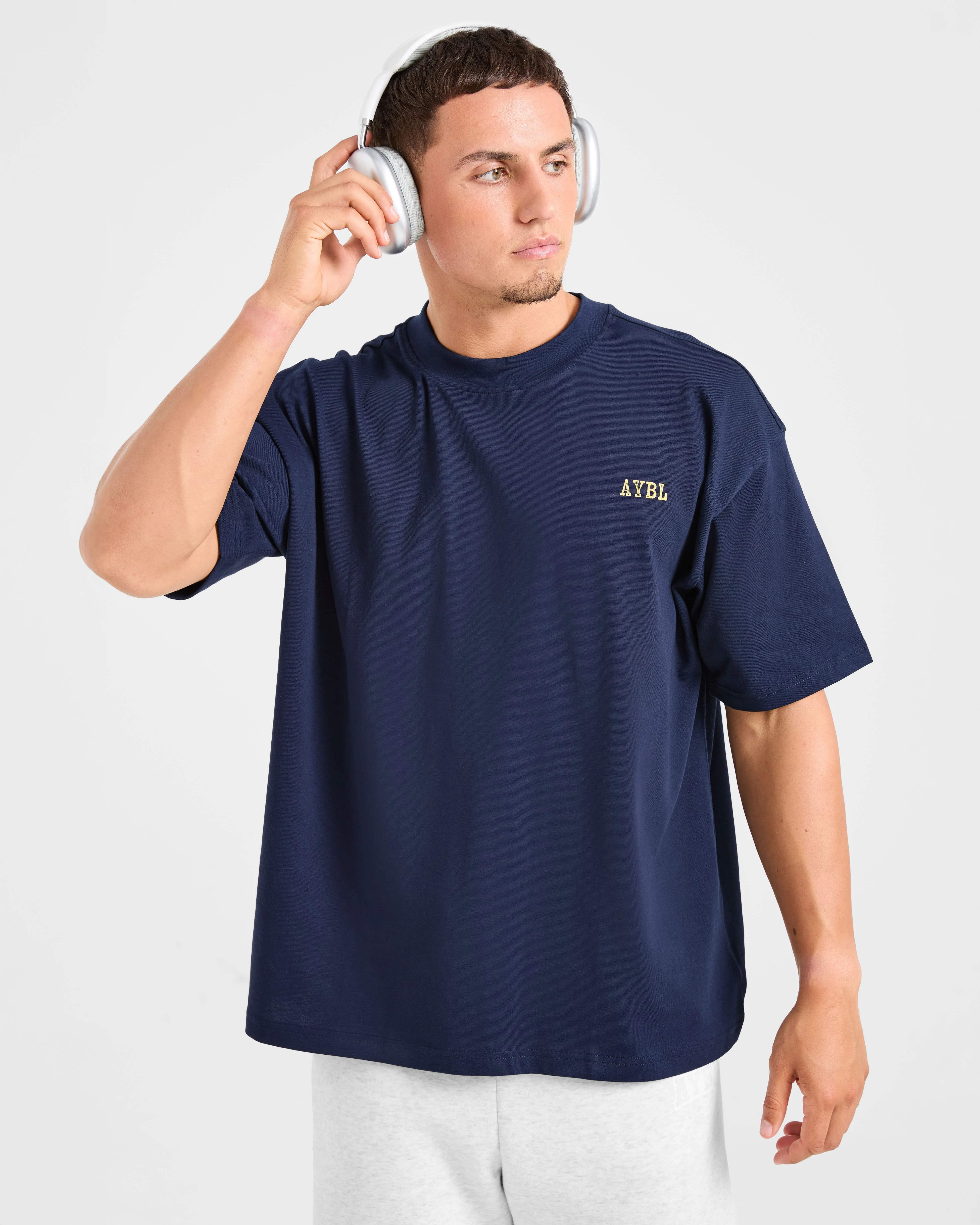 Lifting Essentials Oversized T Shirt - Navy/Yellow - Image 8