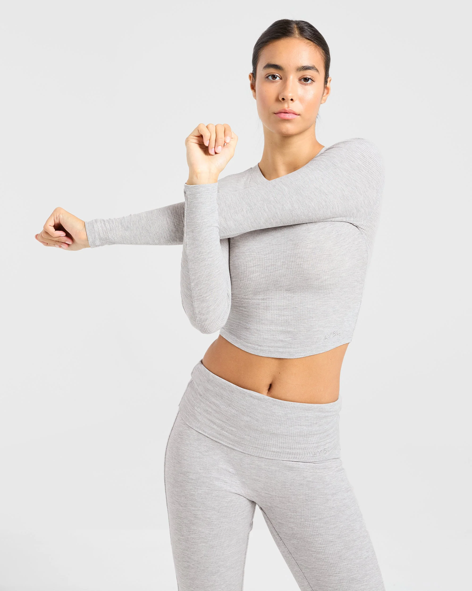 Lounge Ribbed Long Sleeve - Grey Marl - Image 8