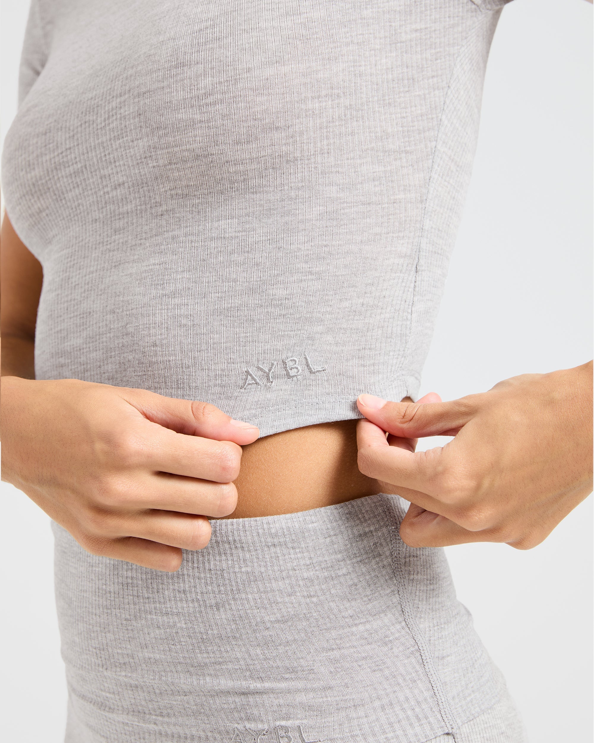 Lounge Ribbed T Shirt - Grey Marl - Image 7