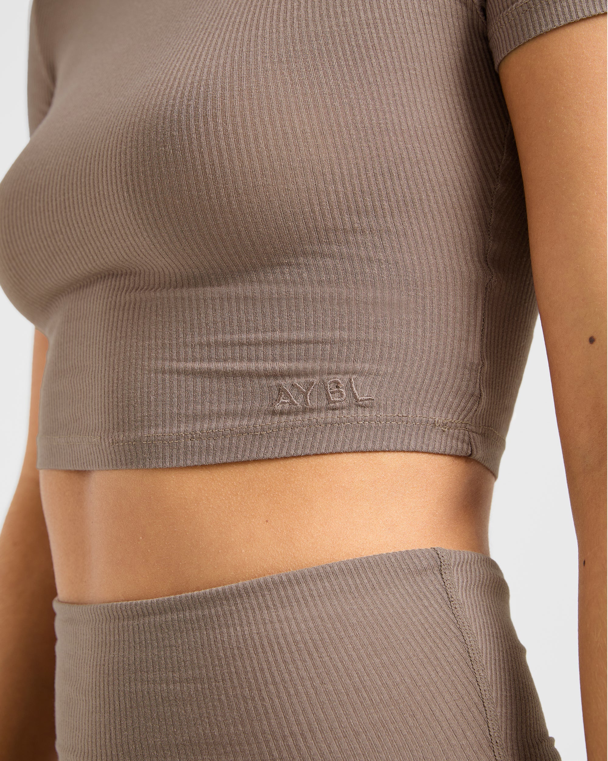 Lounge Ribbed T Shirt - Mocha - Image 5