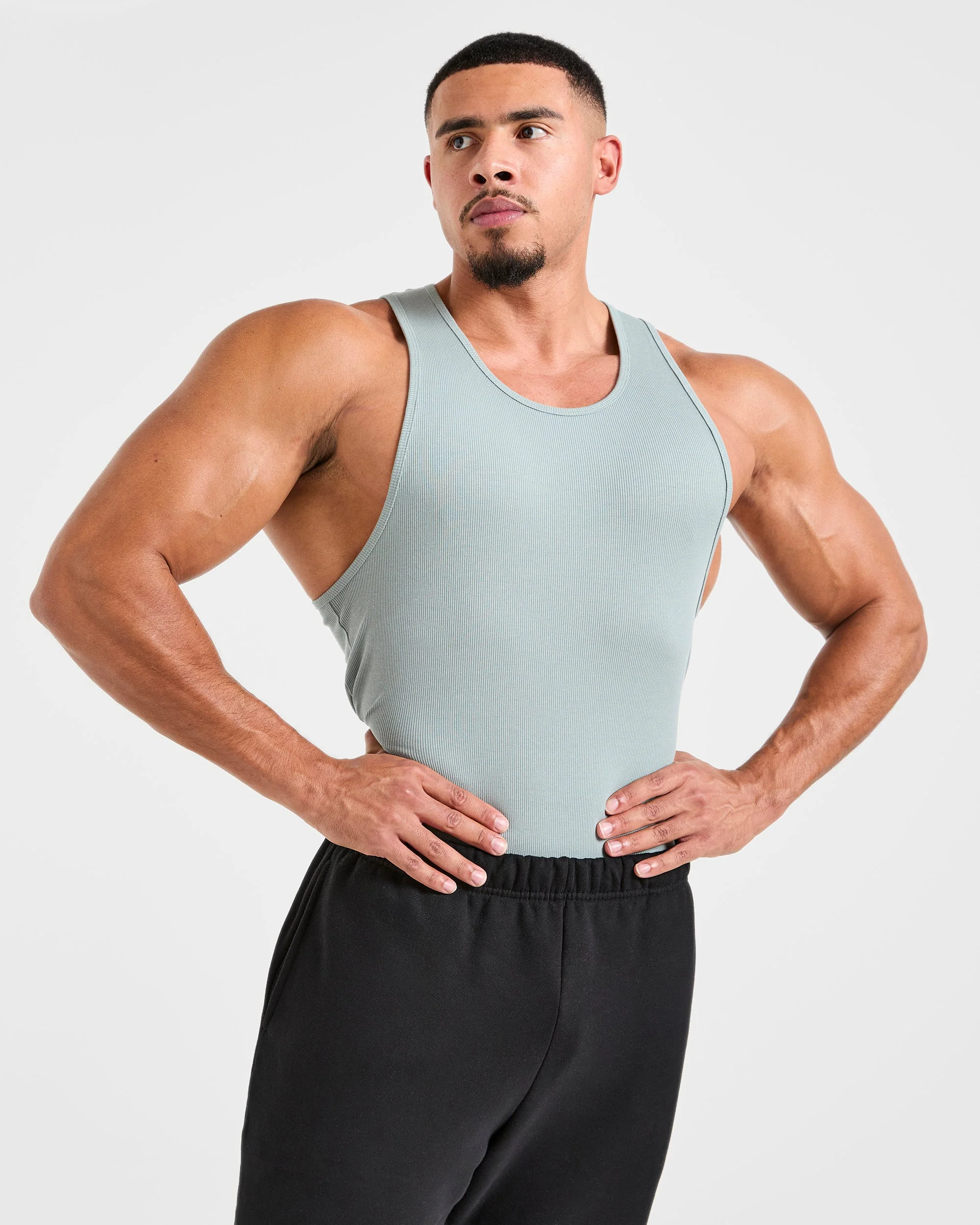 Muscle Ribbed Tank - Stone Blue - Image 7