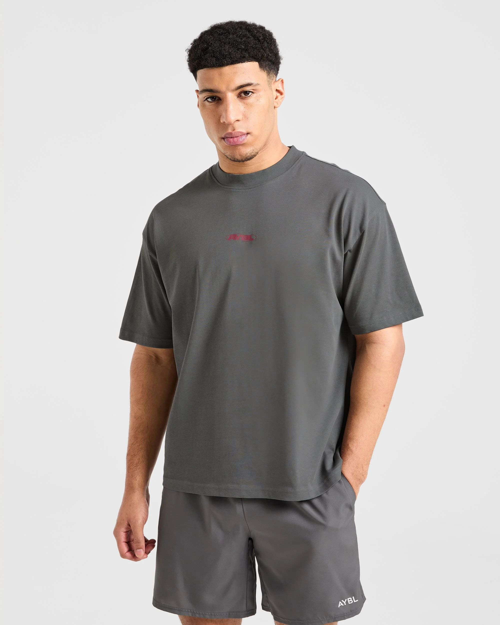 Orbit Oversized T Shirt - Charcoal/Red - Image 2