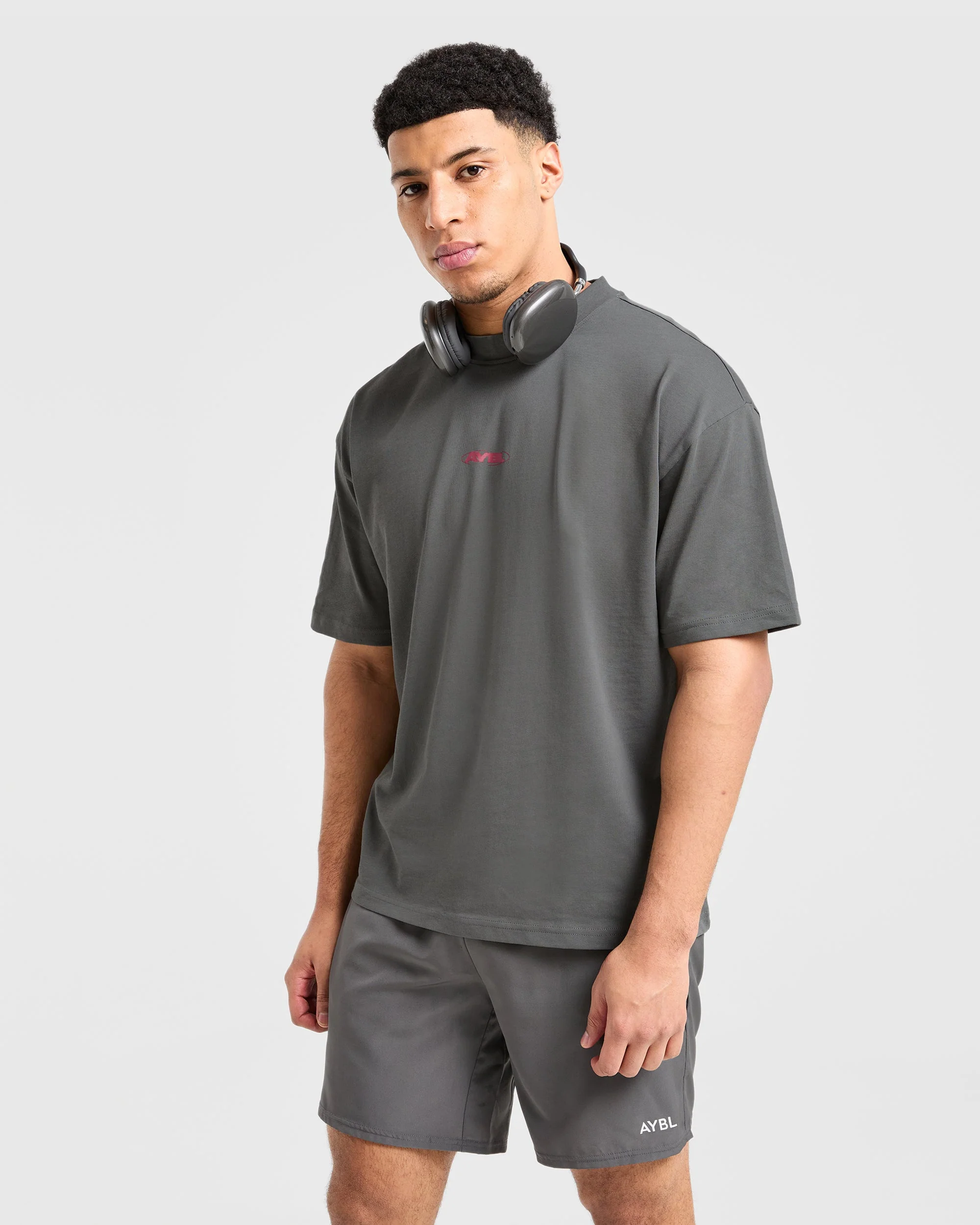 Orbit Oversized T Shirt - Charcoal/Red - Image 7