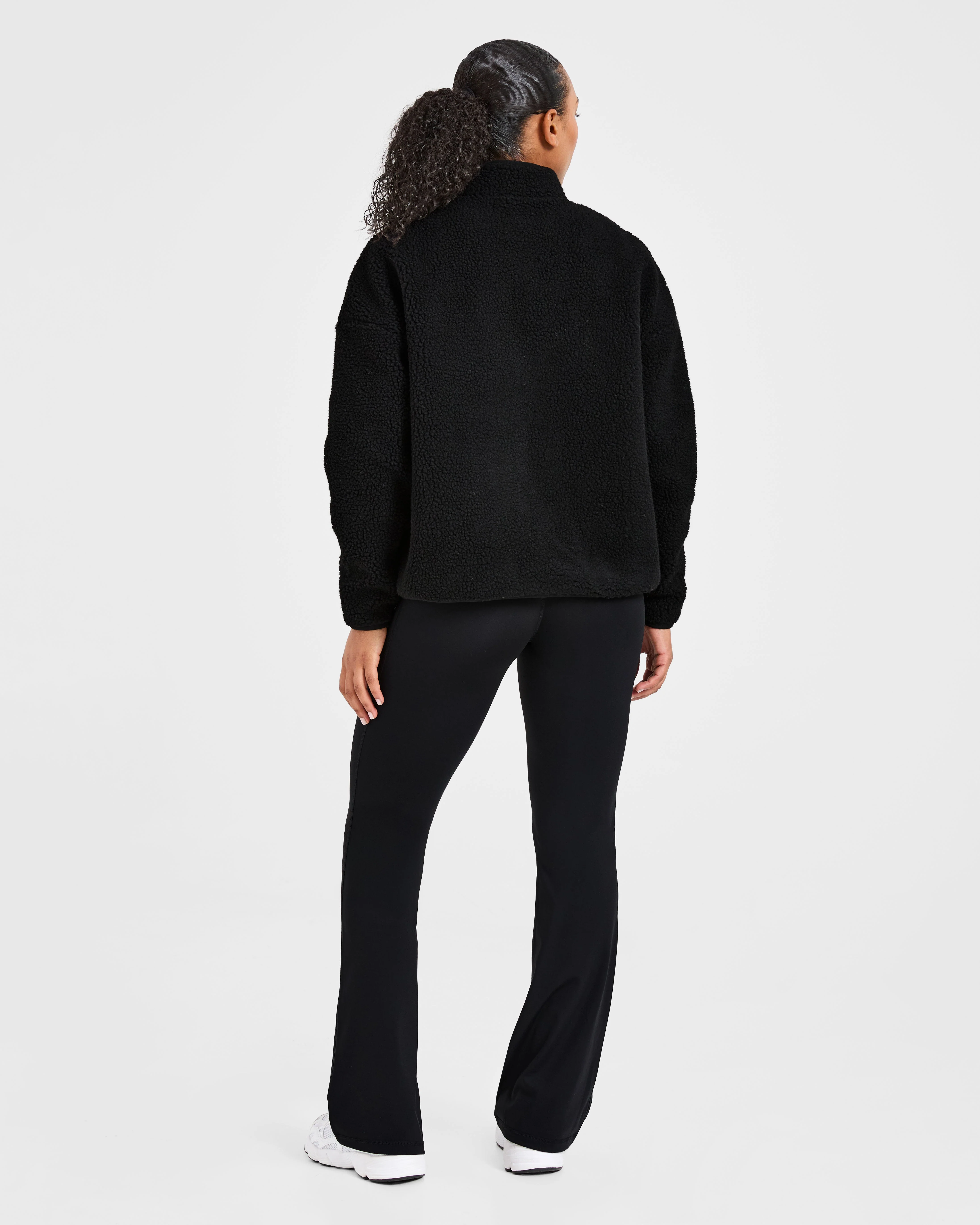 Oversized Zip Up Fleece Jacket - Black - Image 4