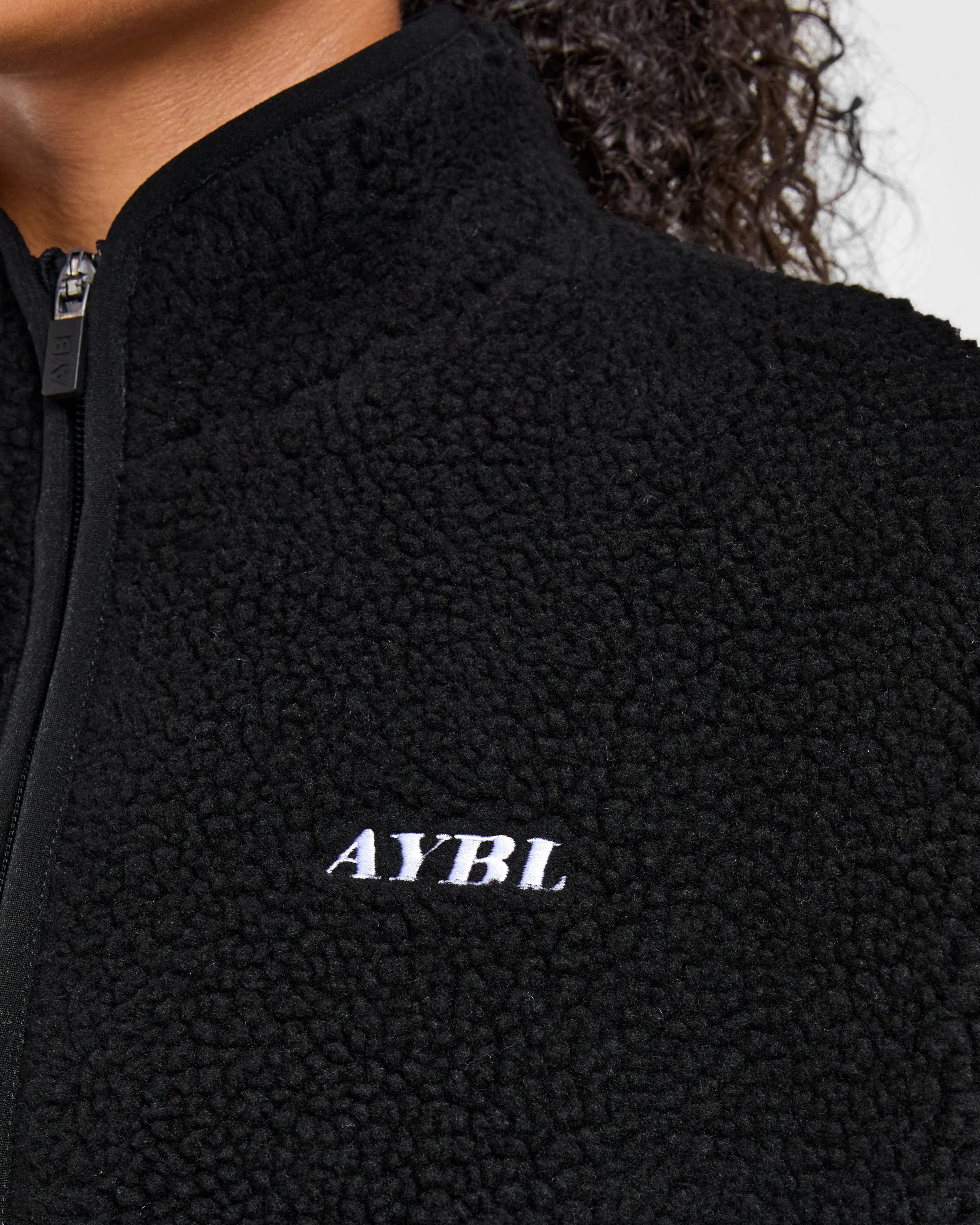 Oversized Zip Up Fleece Jacket - Black - Image 5