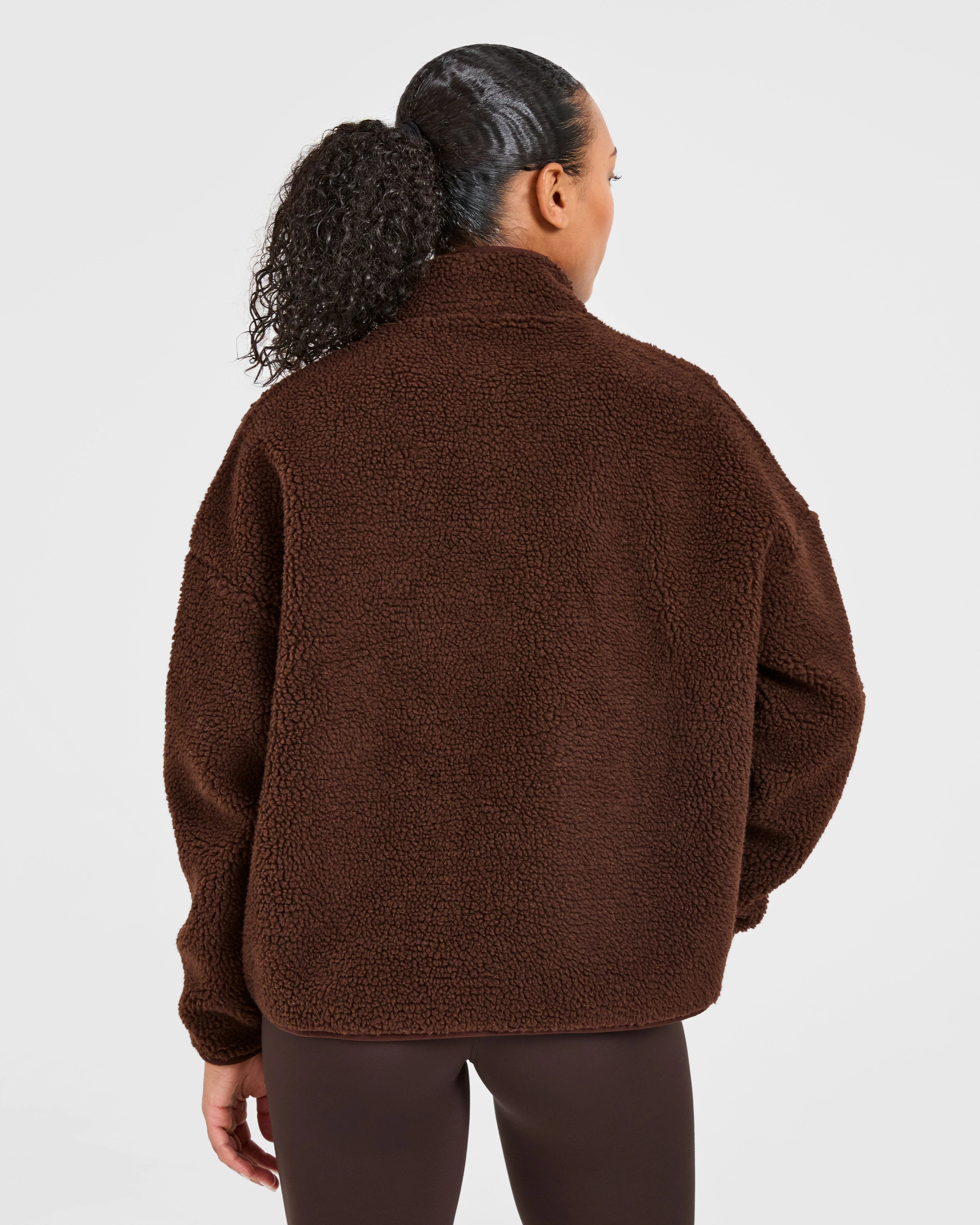 Oversized Zip Up Fleece Jacket - Brown - Image 2