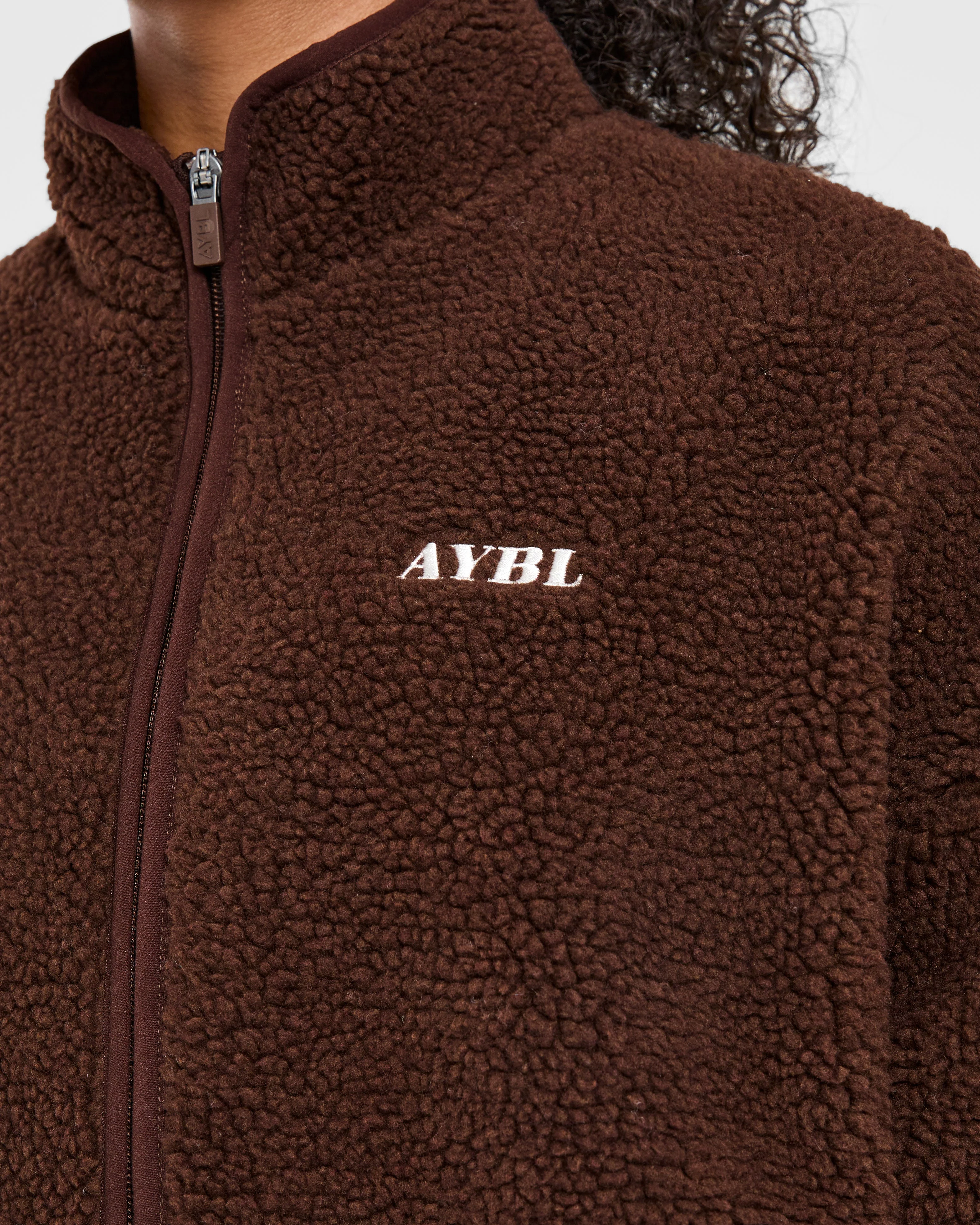 Oversized Zip Up Fleece Jacket - Brown - Image 5