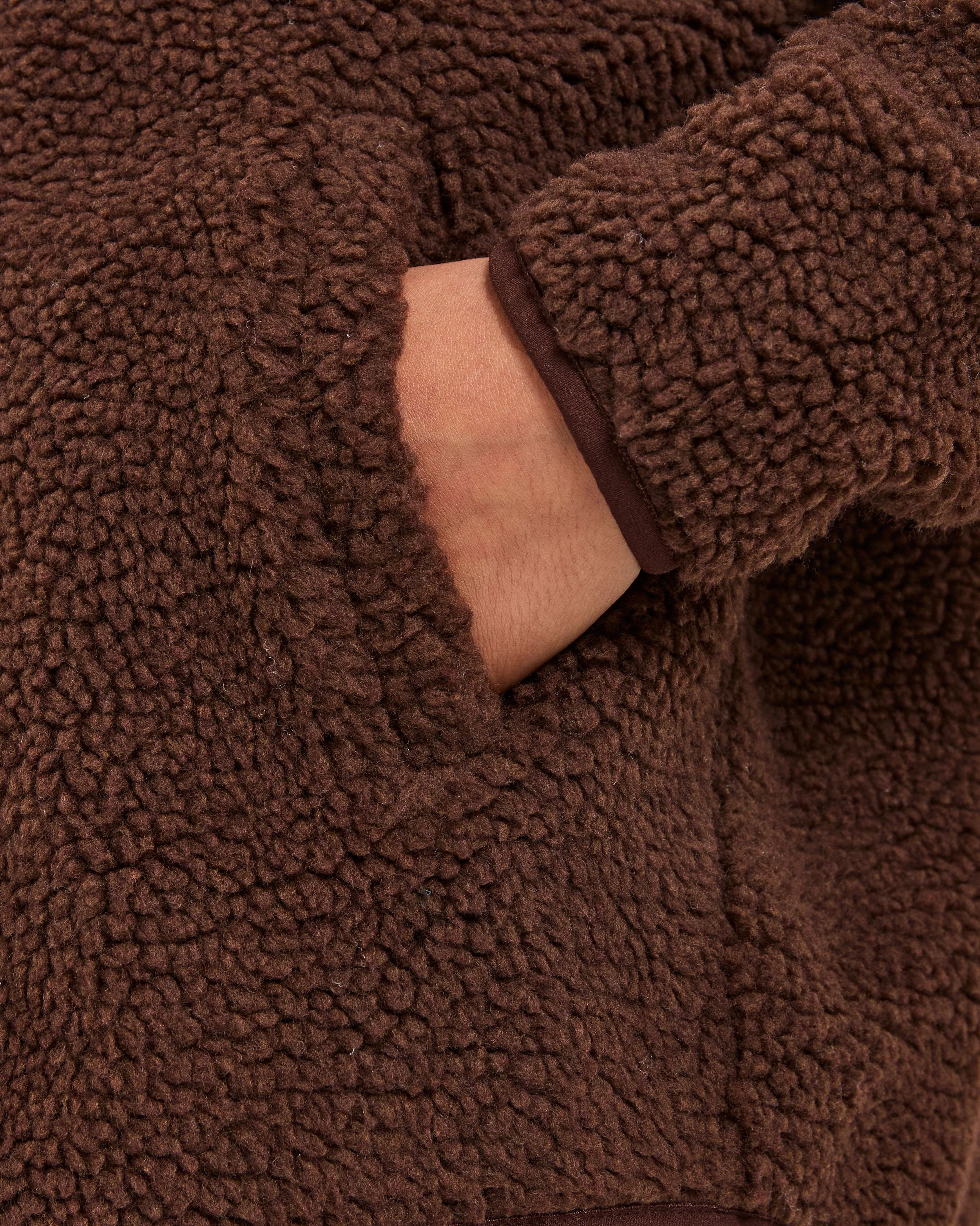 Oversized Zip Up Fleece Jacket - Brown - Image 6