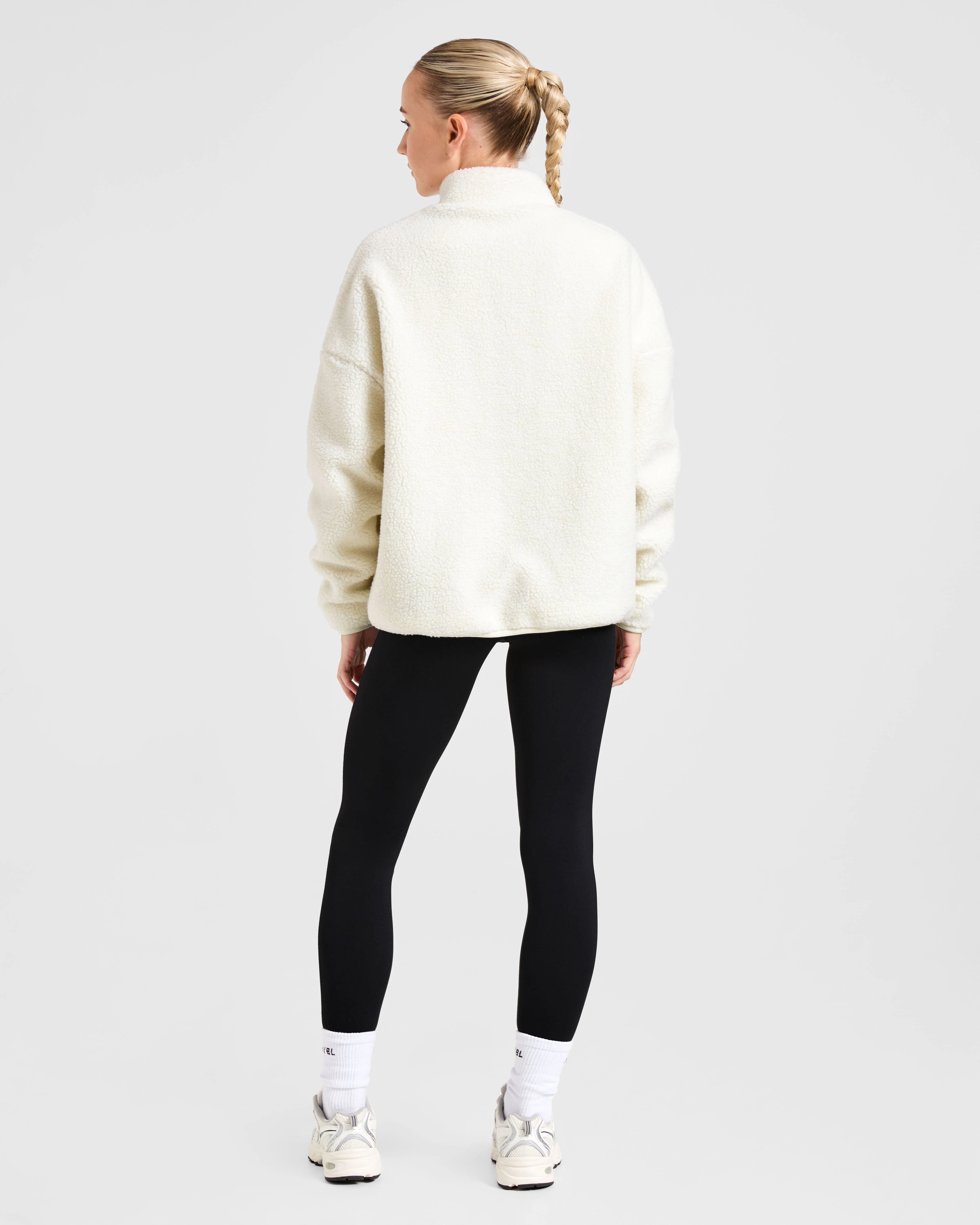 Oversized Zip Up Fleece Jacket - Cream - Image 4