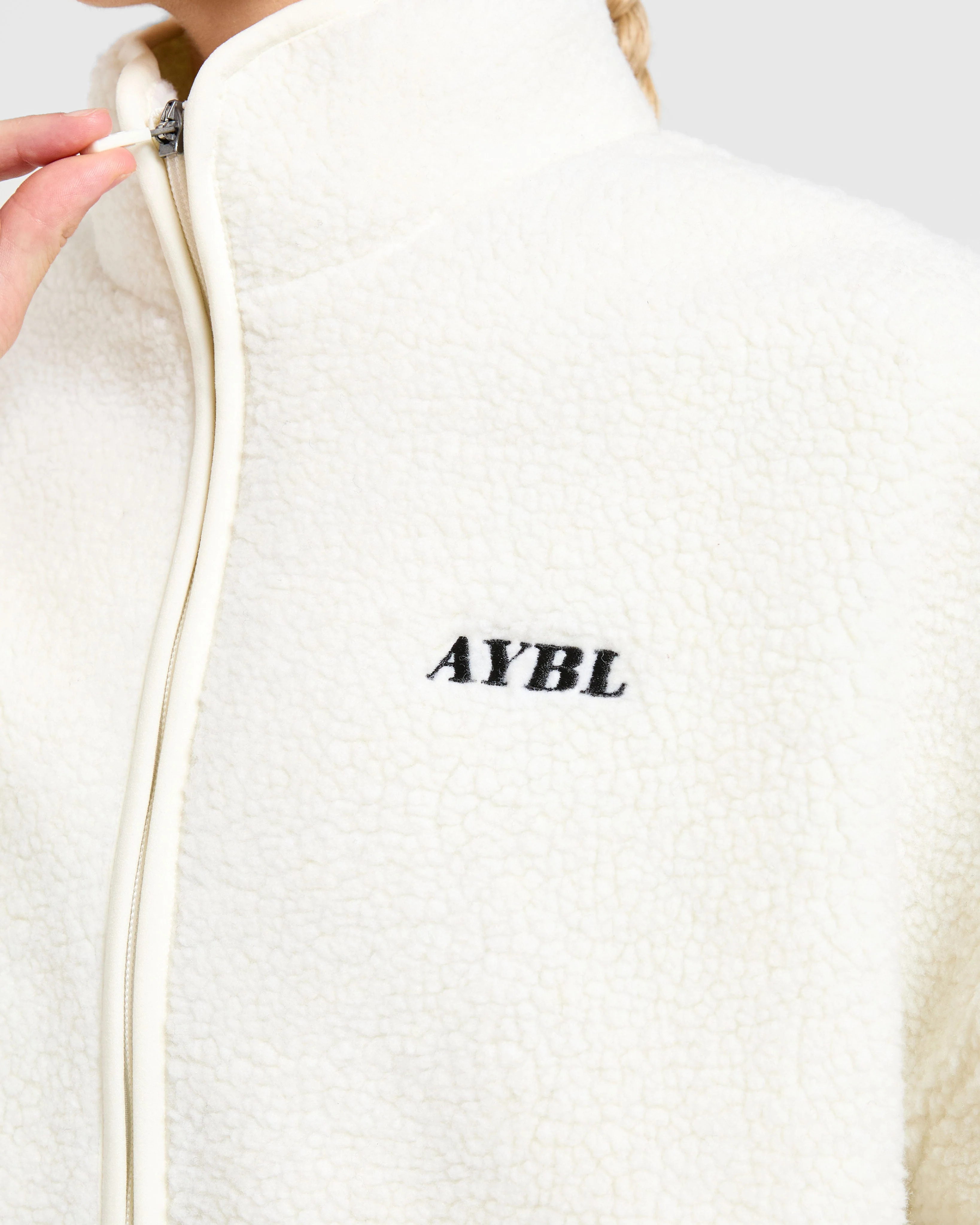 Oversized Zip Up Fleece Jacket - Cream - Image 5