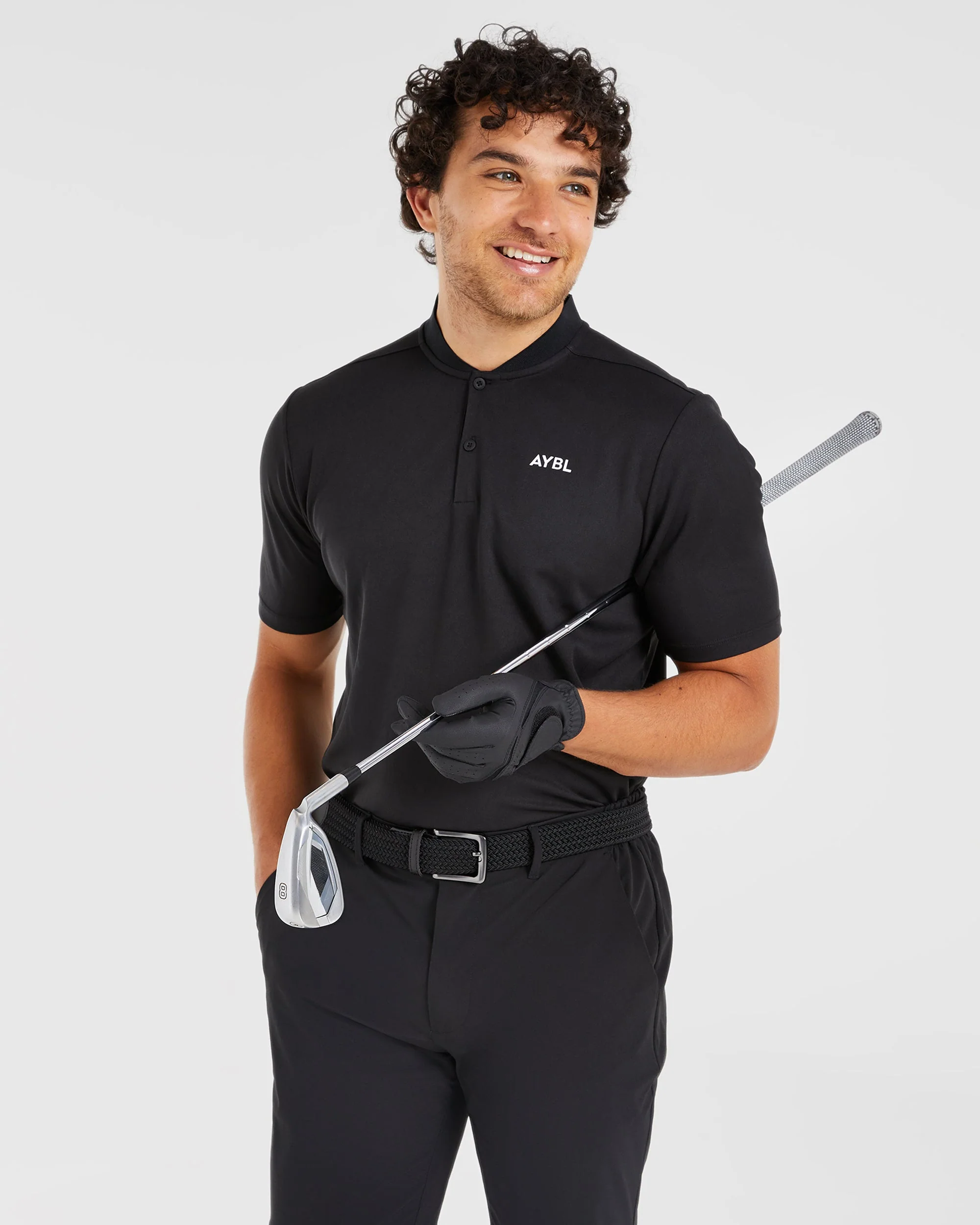 Performance Collarless Polo Shirt - Black - Image 7