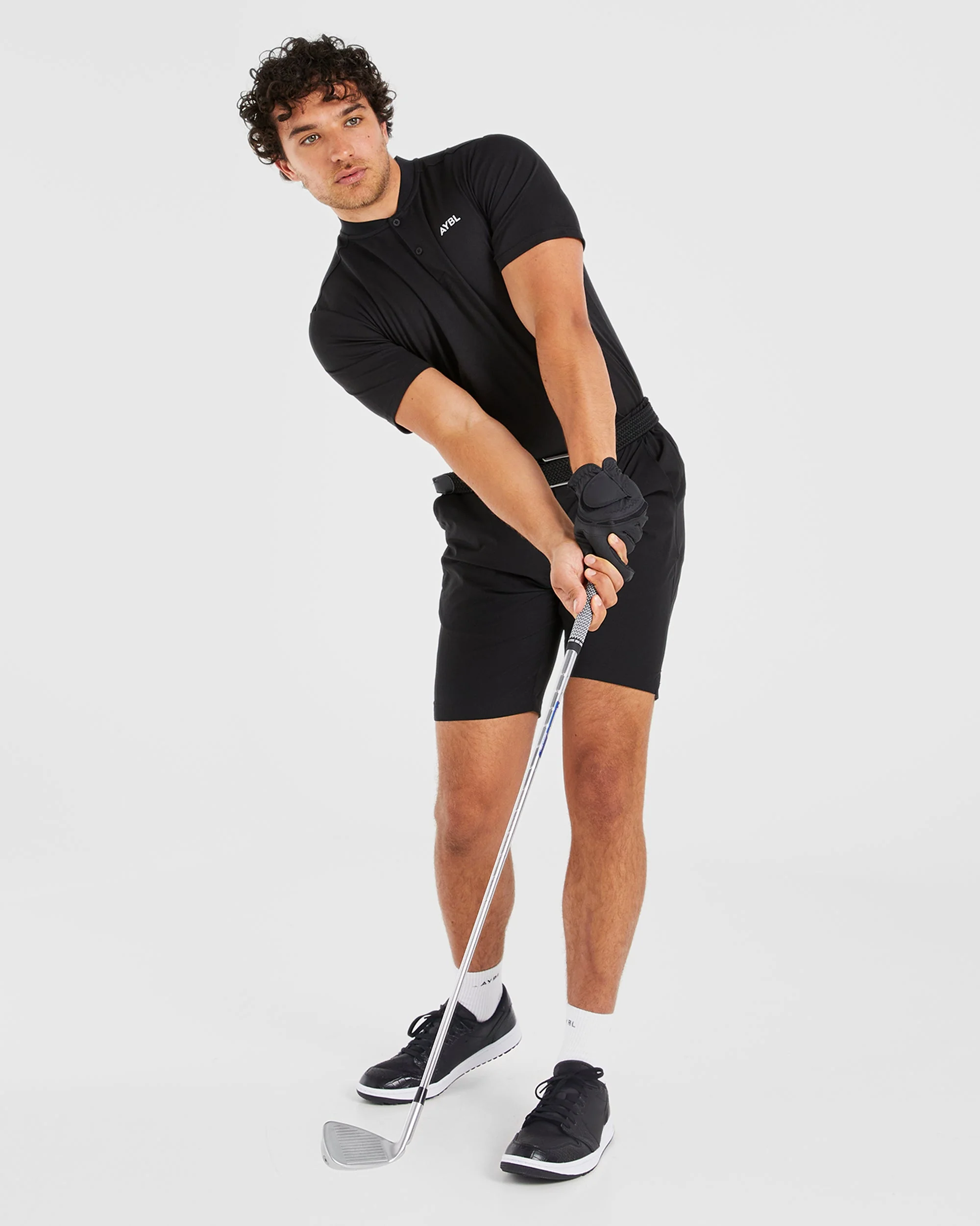 Performance Collarless Polo Shirt - Black - Image 8