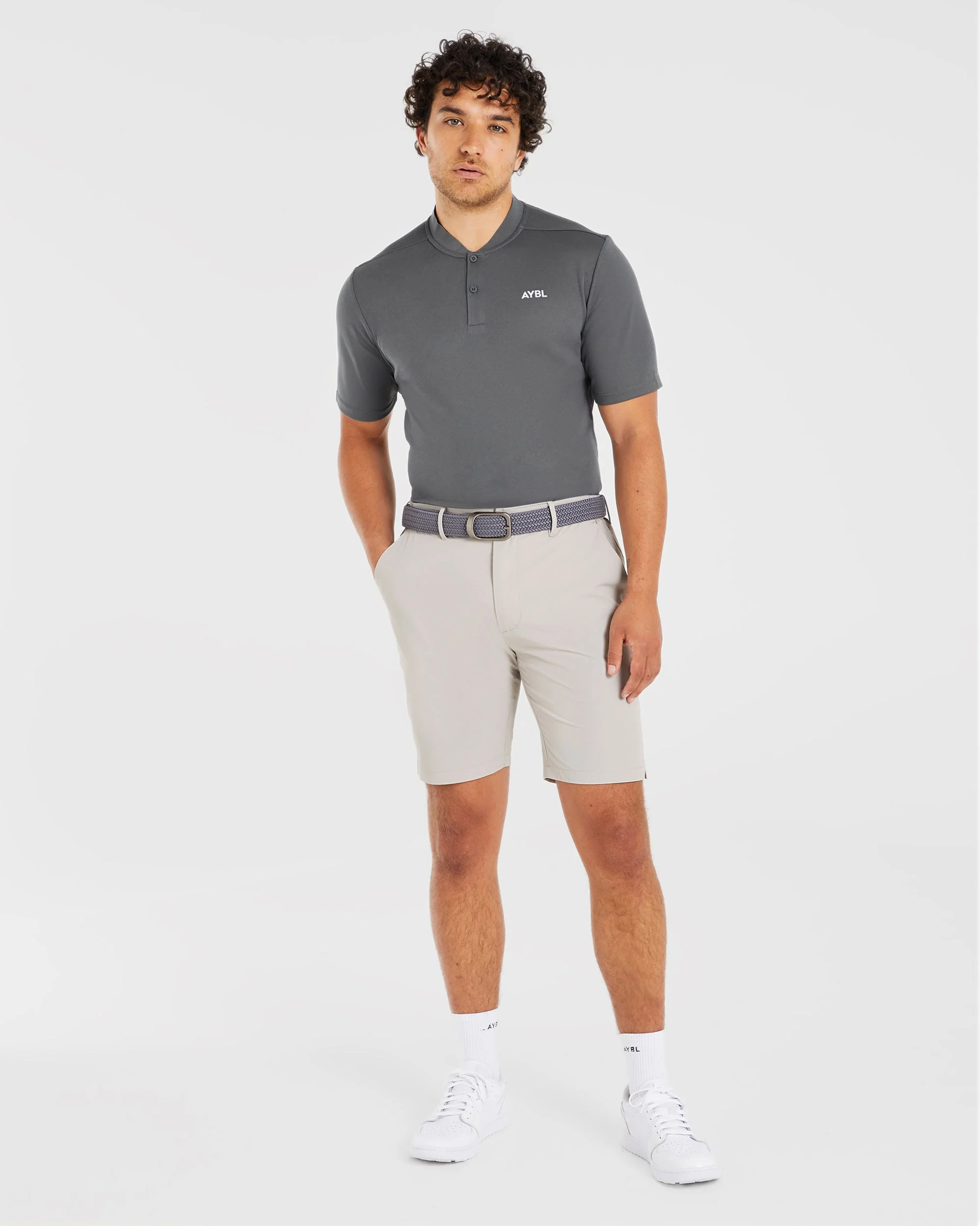Performance Collarless Polo Shirt - Charcoal - Image 3