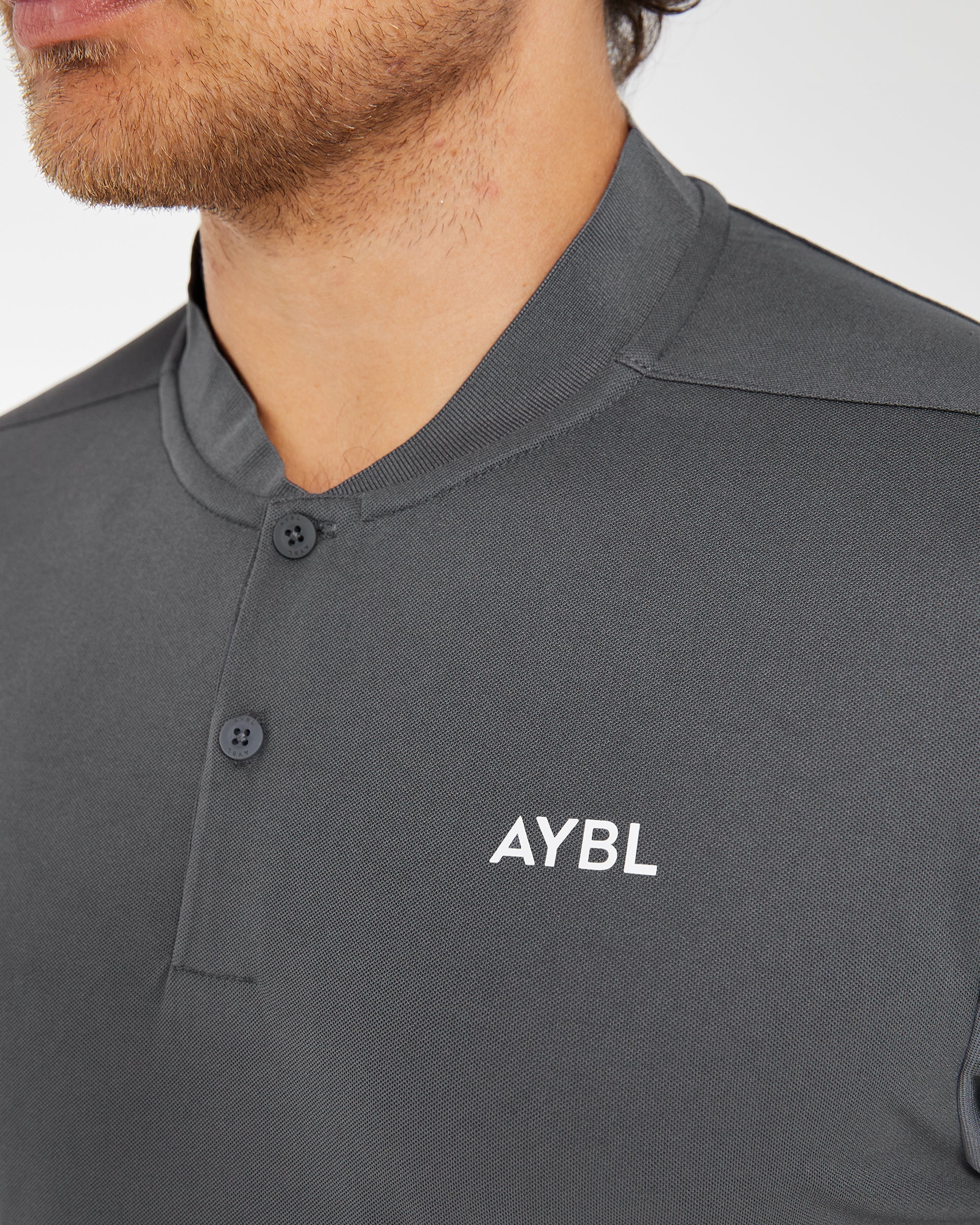 Performance Collarless Polo Shirt - Charcoal - Image 5