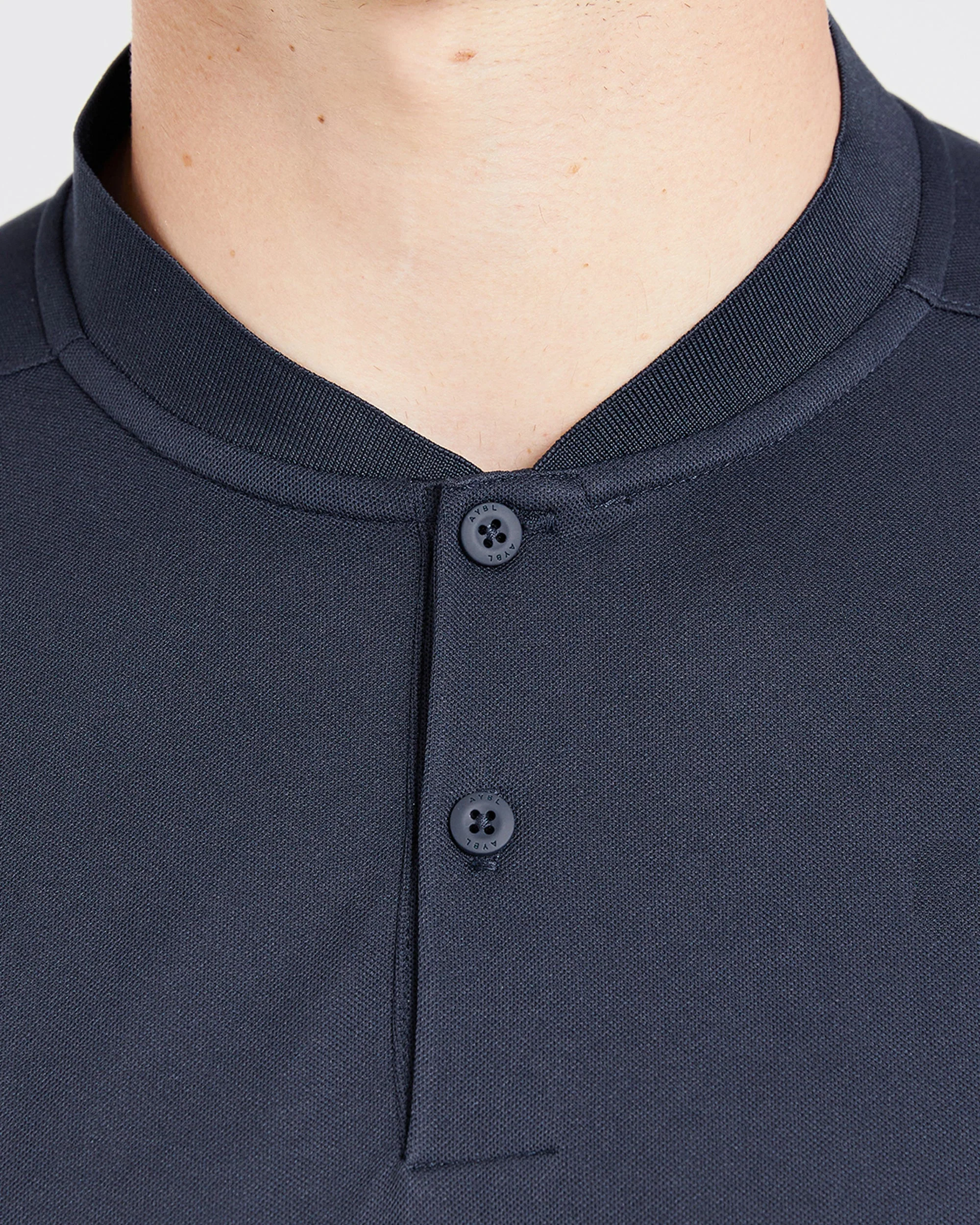 Performance Collarless Polo Shirt - Navy - Image 5