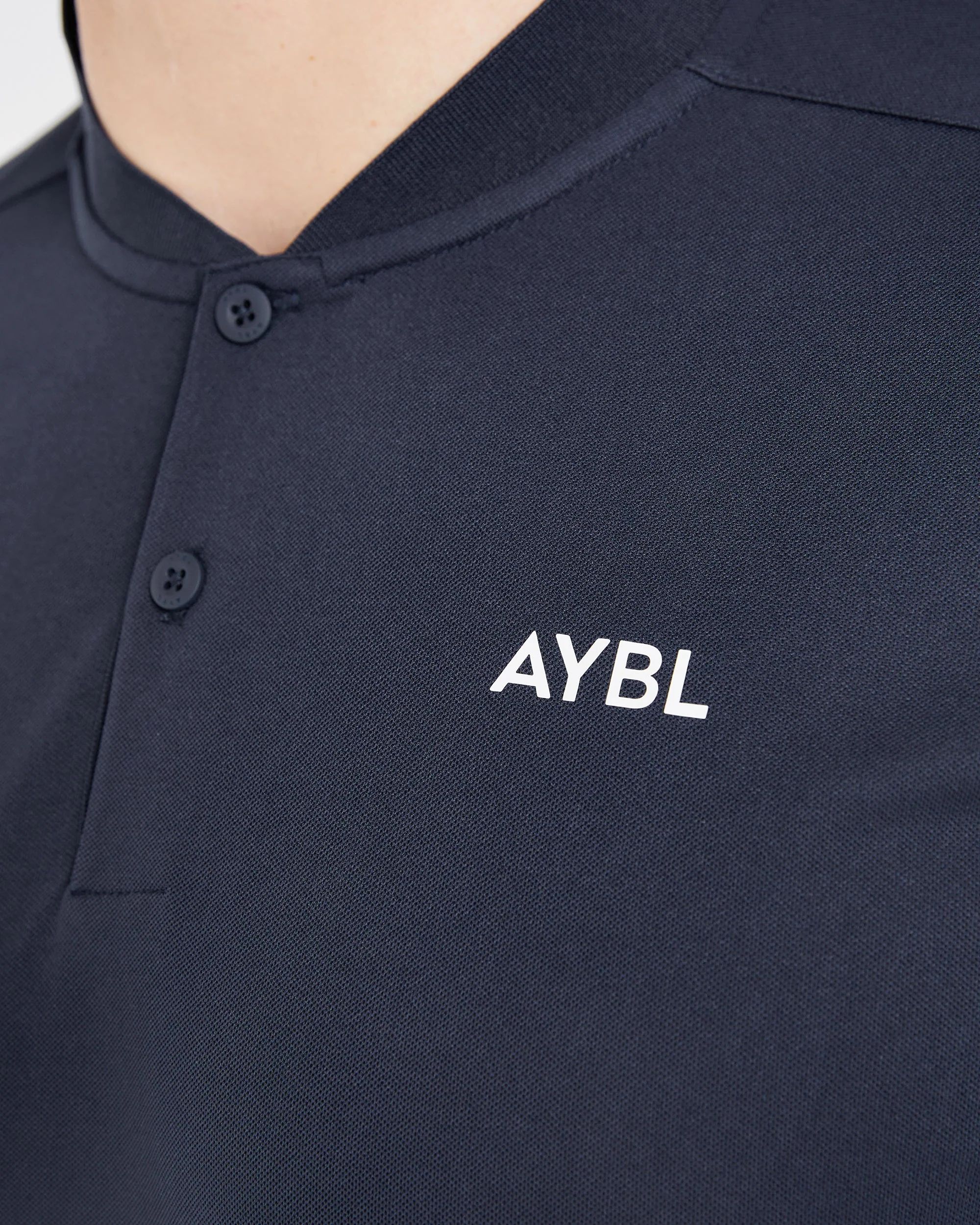 Performance Collarless Polo Shirt - Navy - Image 6