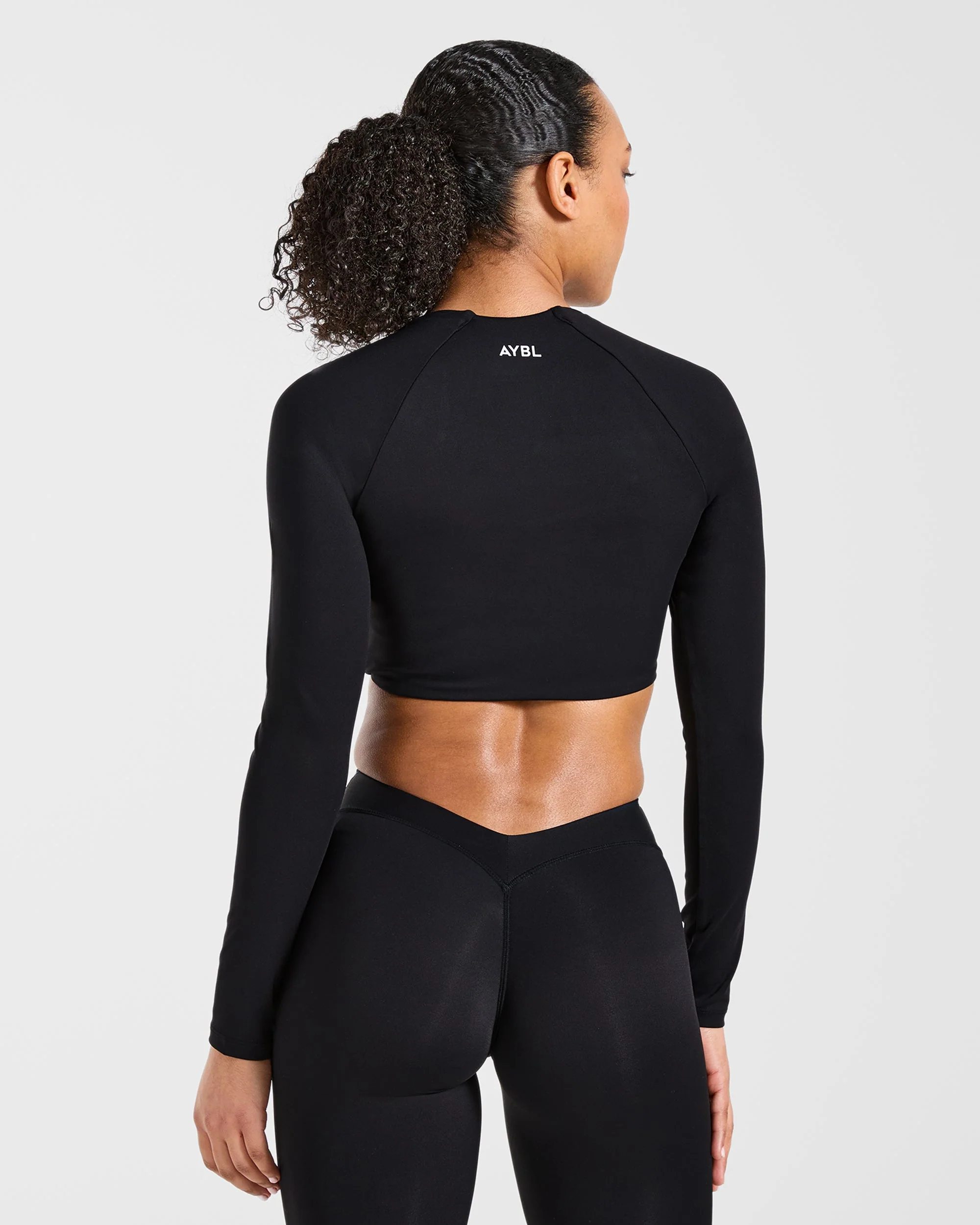 Physique Long Sleeve Crop Top - Black - Image 2
