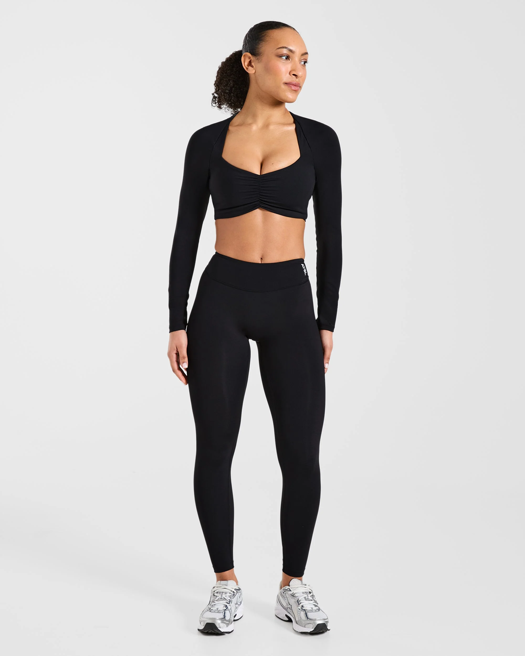 Physique Long Sleeve Crop Top - Black - Image 3