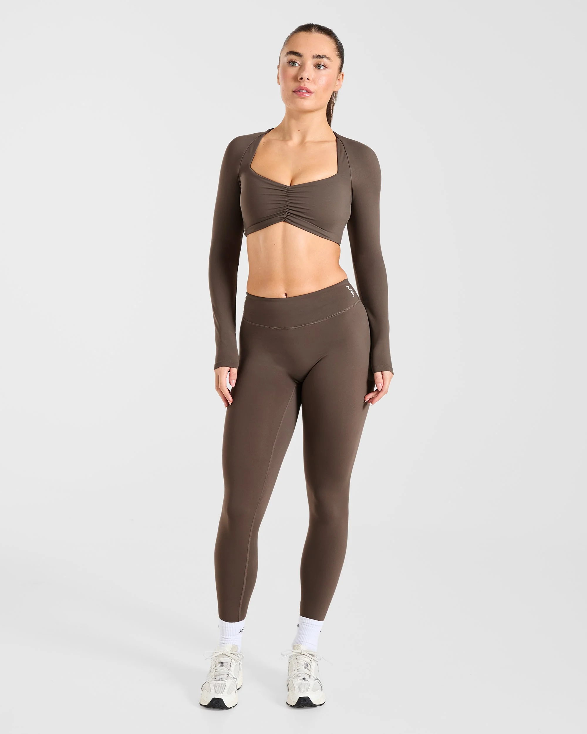 Physique Long Sleeve Crop Top - Brown - Image 3