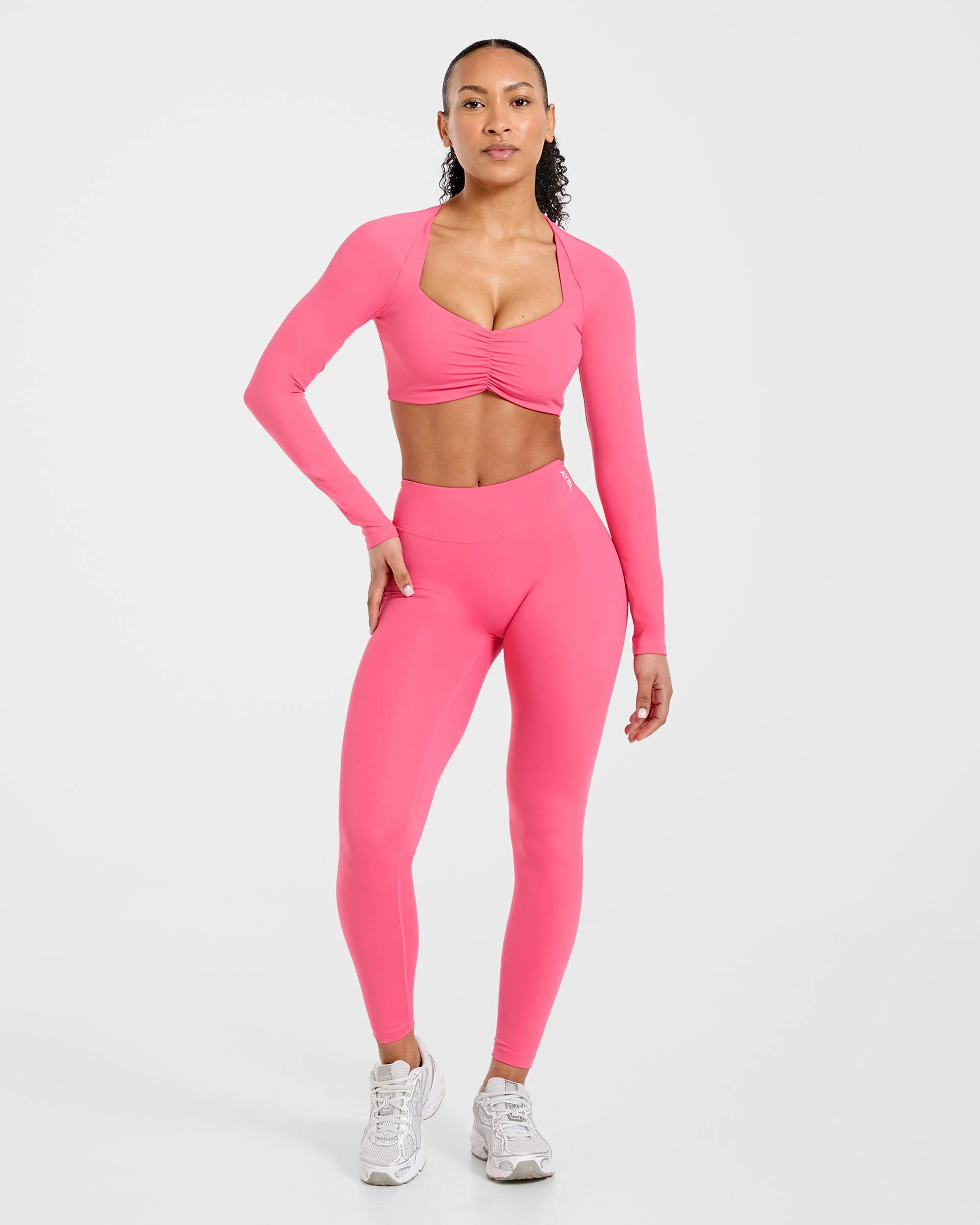 Physique Long Sleeve Crop Top - Roseberry Pink - Image 3