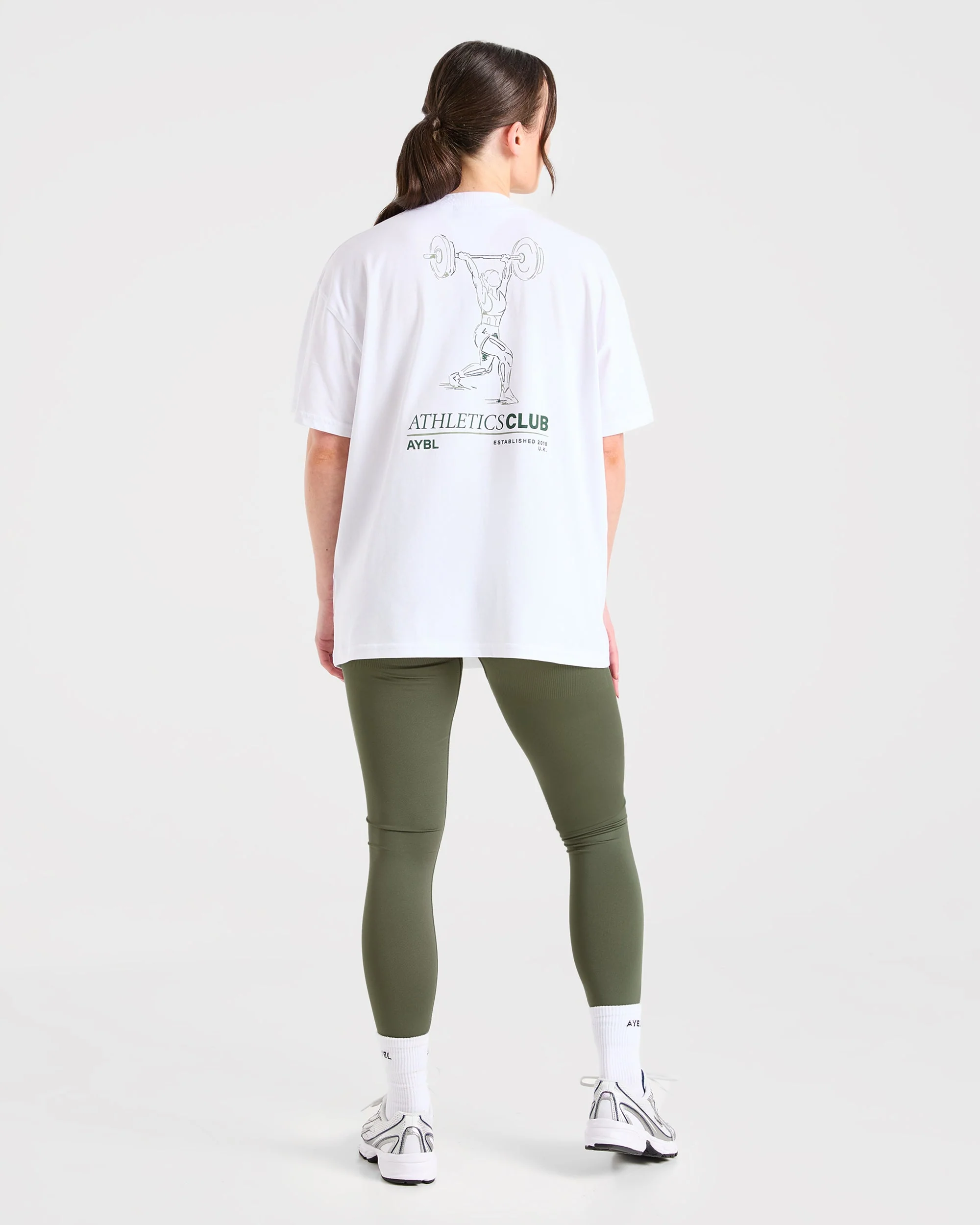 Power Lifting Illustration T Shirt - White/Green - Image 3