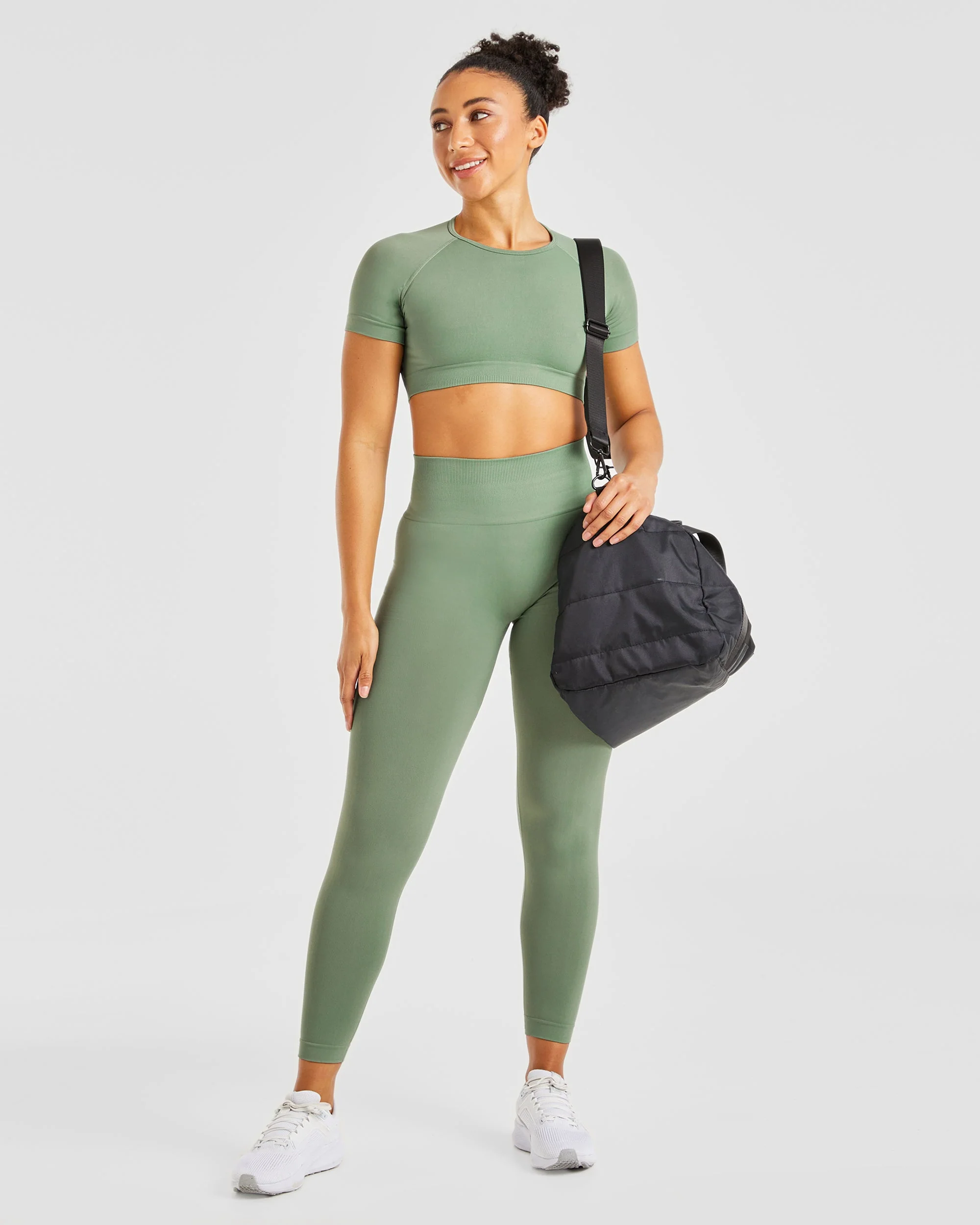 Power Seamless Crop Top - Olive - Image 8